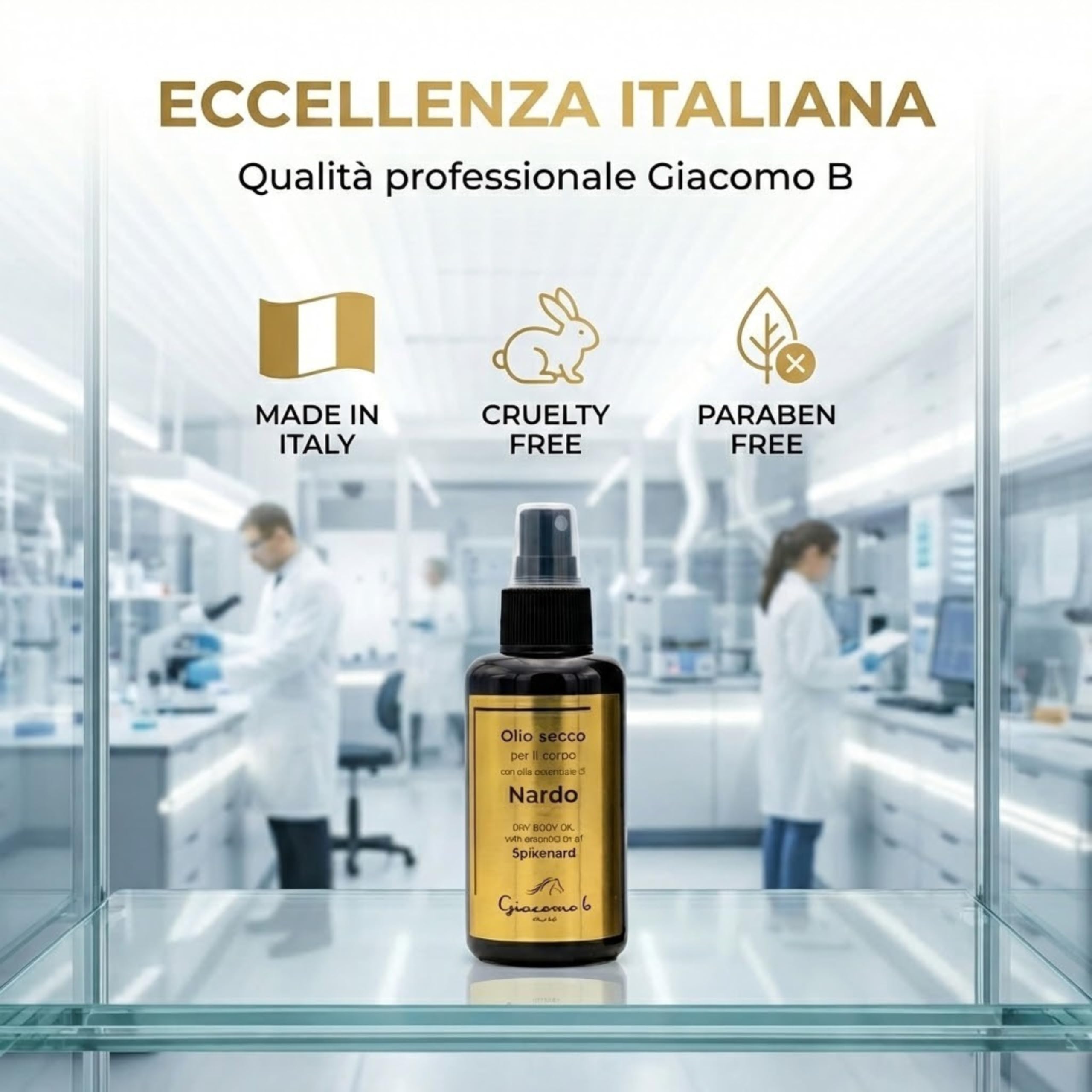 Giacomob Suchy spray do ciała z ekstraktem z Nardo i olejkiem ze słodkich migdałów, nawilżający, zmiękczający i przeciwstarzeniowy do suchej i wrażliwej skóry - 100 ml