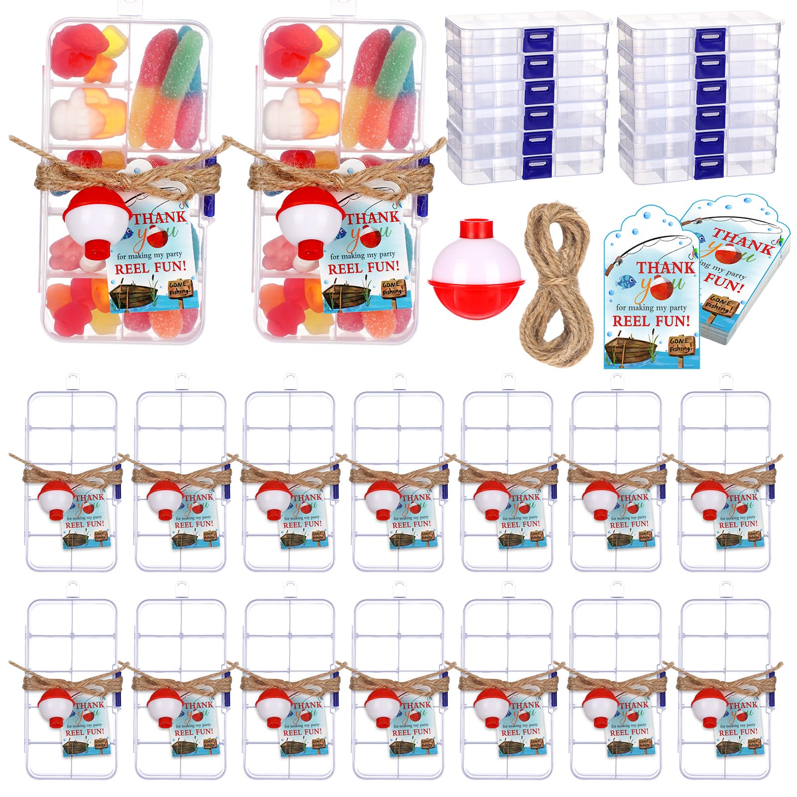 Wonderjune 24 Fishing Party Favors Tackle Boxes with Thank You Cards