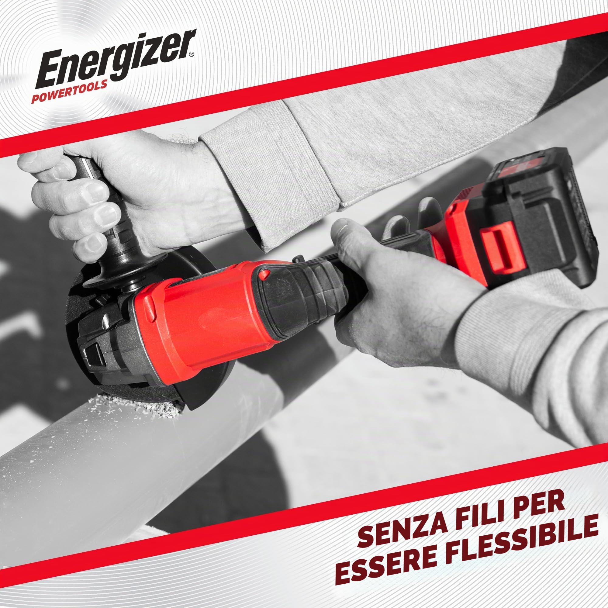 Energizer Smerigliatrice angolare senza fili 20 V – 8000 RPM, disco 125 mm, alloggiamento di protezione, interruttore di sicurezza, batteria 20 V e caricatore inclusi