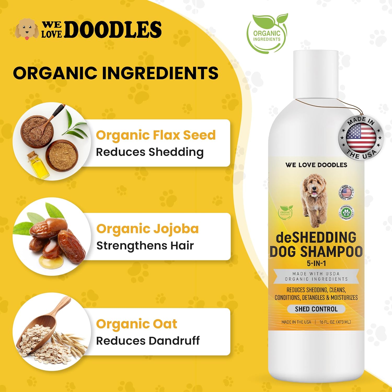 We Love Doodles Deshedding Dog Shampoo & Conditioner and Dog Slicker Brush - Infuses Skin & Coat with Vitamins & Omega 3, Shed Control for Dogs, Brush for Grooming Pet Hair, Made in USA