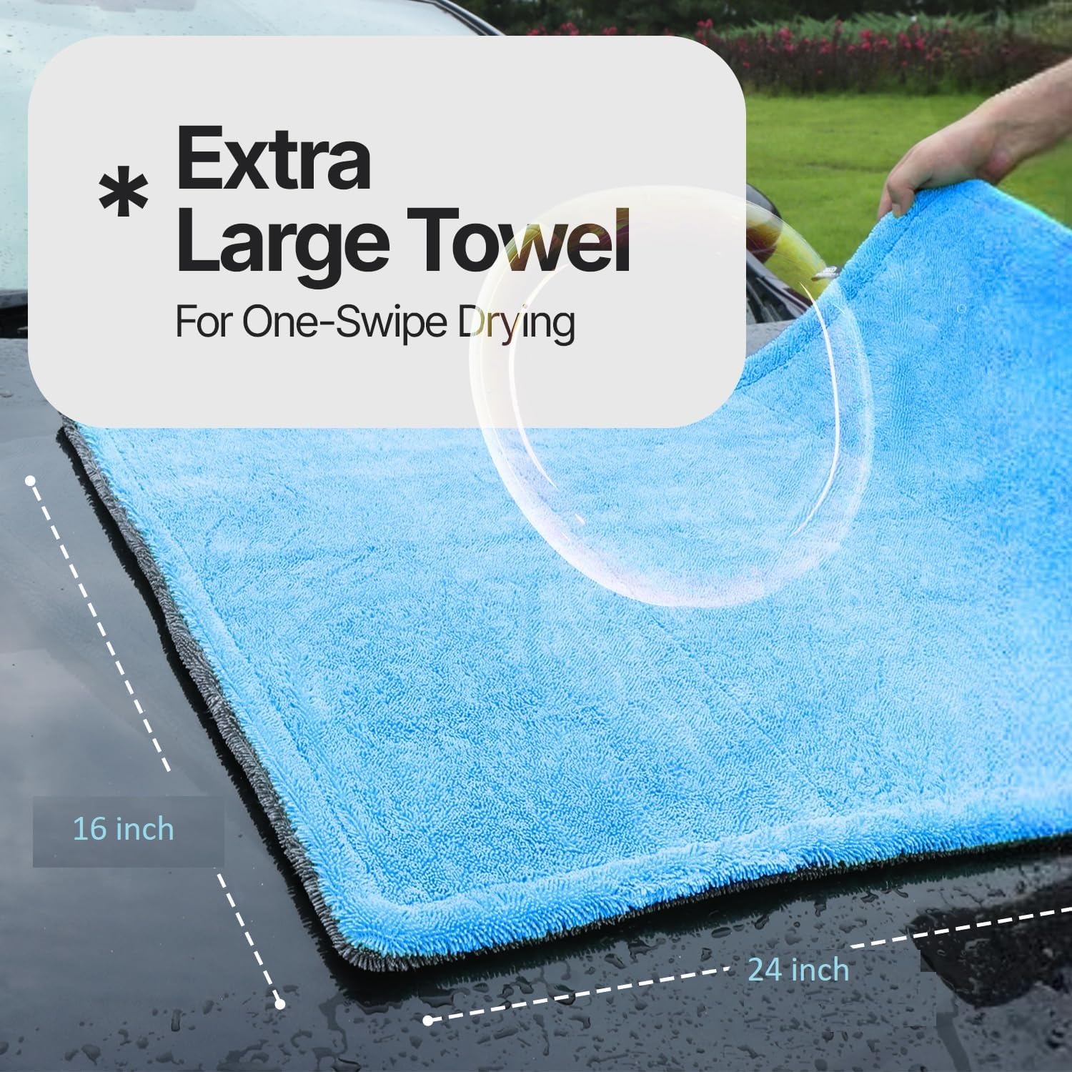 Auto Hub 1200 GSM Microfiber Cleaning Cloth, Dual Sided Car Cleaning Clothes, Twisted Loop- Thick Plush Micro fiber Cloth for Car Cleaning, Lint-Free for Quick Drying (60cmx40cm) 1pc, Color: Grey-Blue 3