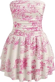 Women's Summer Cocktail Dress - Tube Ruched Ruffle Mini Dress - Buy now