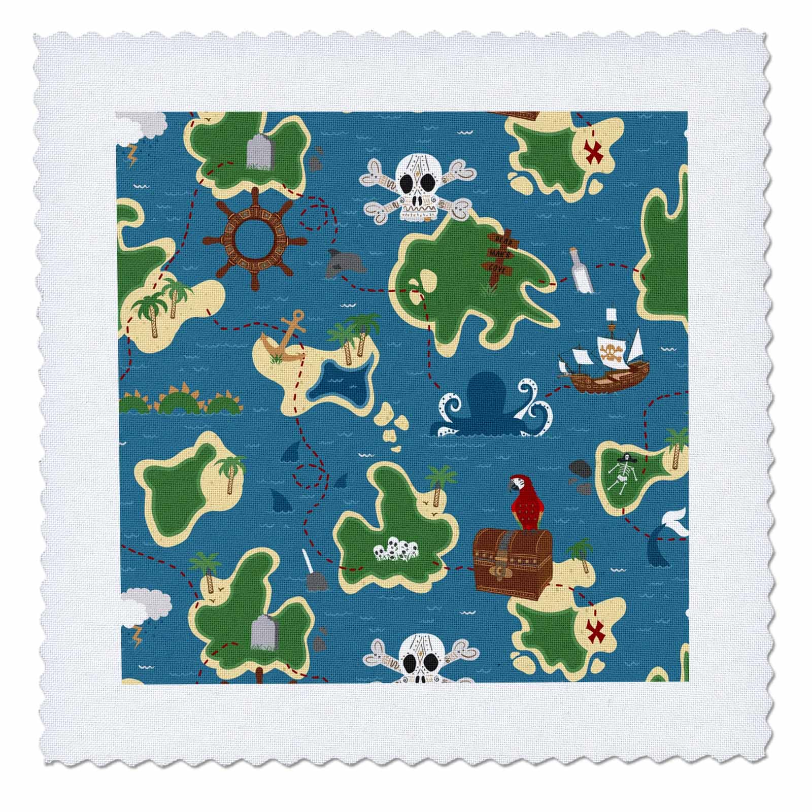 12x12 inch Quilt Square - Pirate Treasure Map Designs Kids Stuff