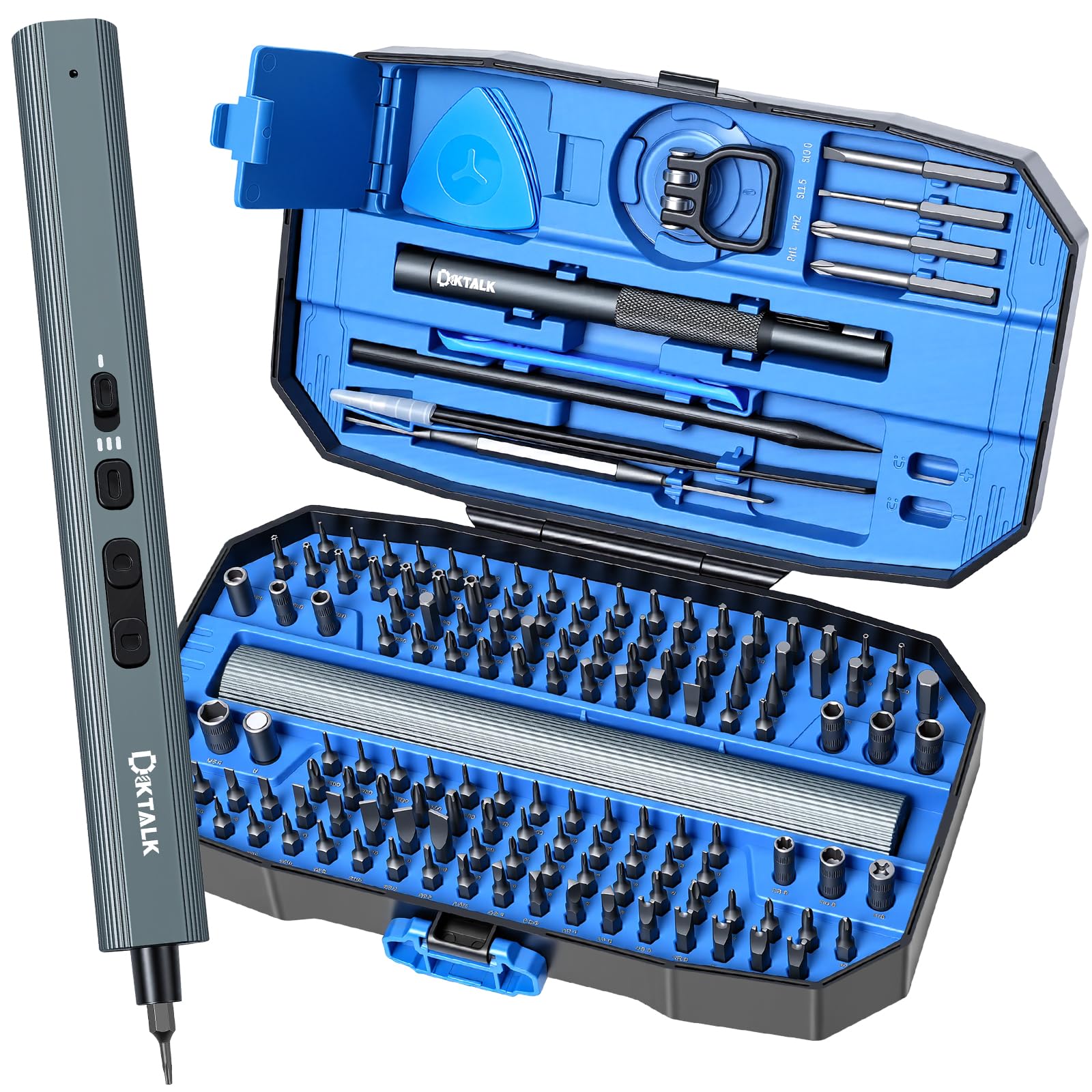Set di 153 cacciaviti elettrici di precisione con 140 punte S2, kit di cacciaviti magnetici ricaricabili a 3 velocità con luce LED, set di strumenti di riparazione elettronica manuale ed elettrico a