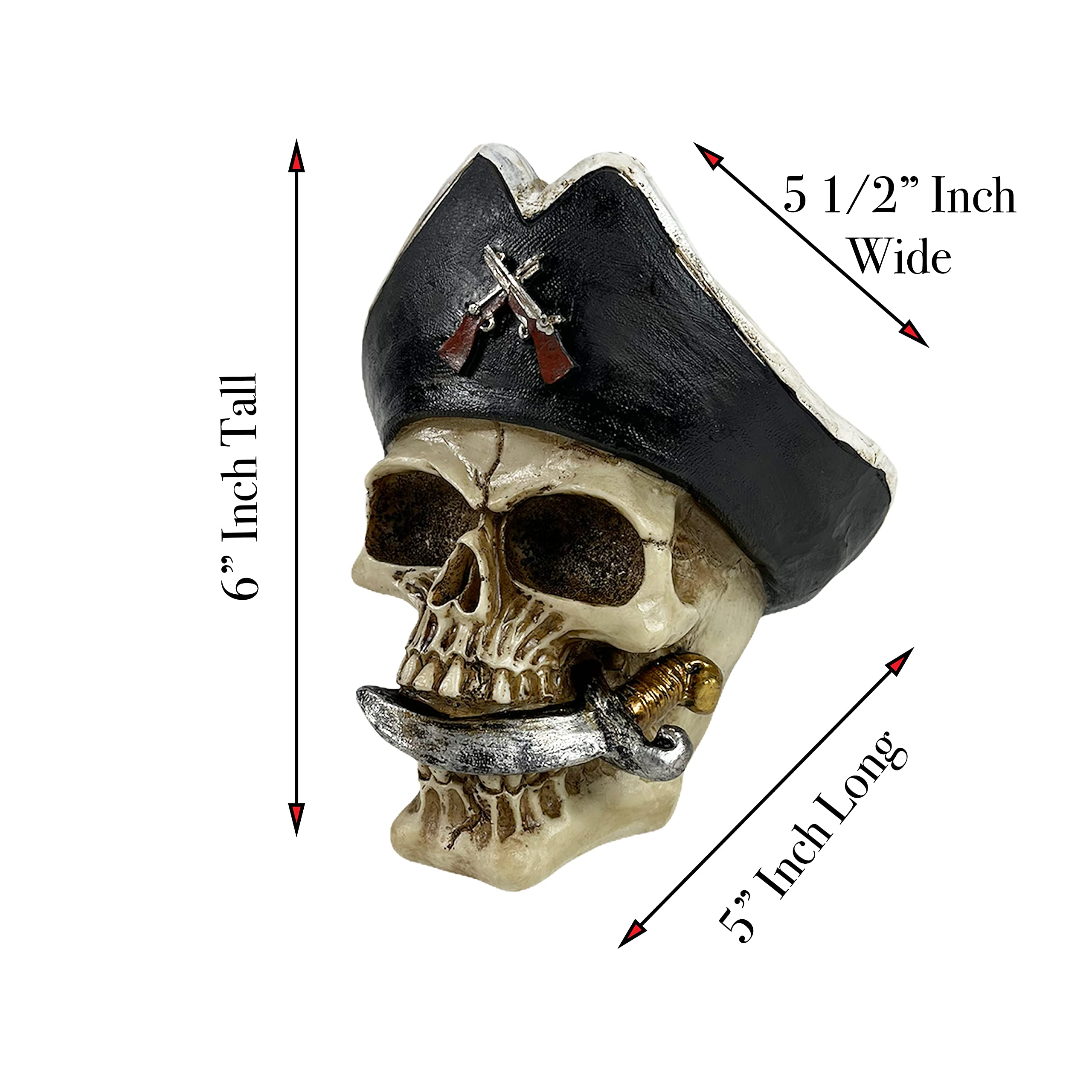 Urbalabs Dread Pirate Creepy Skull Warrior Steampunk Skull with Horns Skull Statue Skeleton Head Creepy Figurine Skull Gothic Decor Viking Decor Statue Goth Room Horror Decor