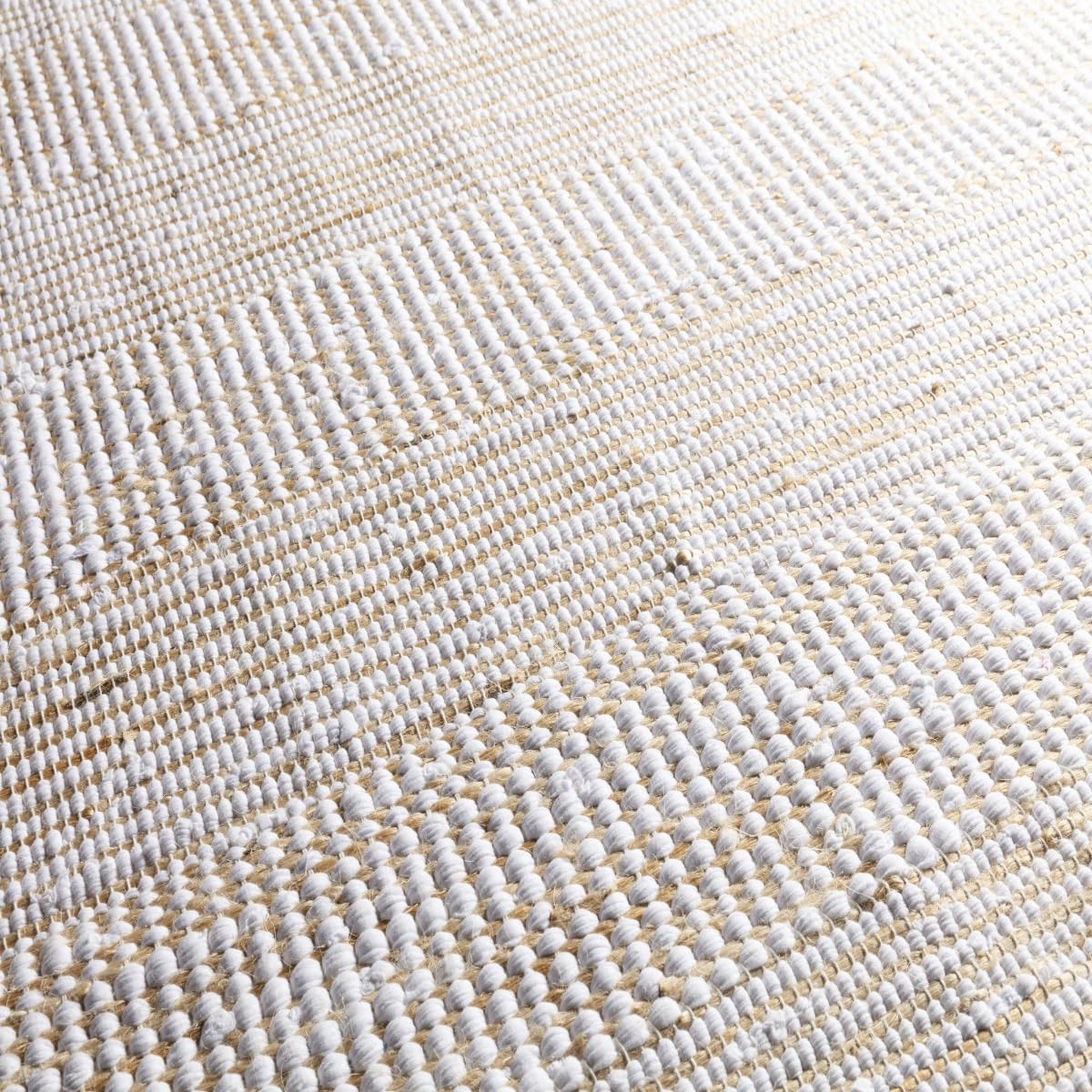 Tapis à franges en coton et jute blanc motif rayé naturel 160x230