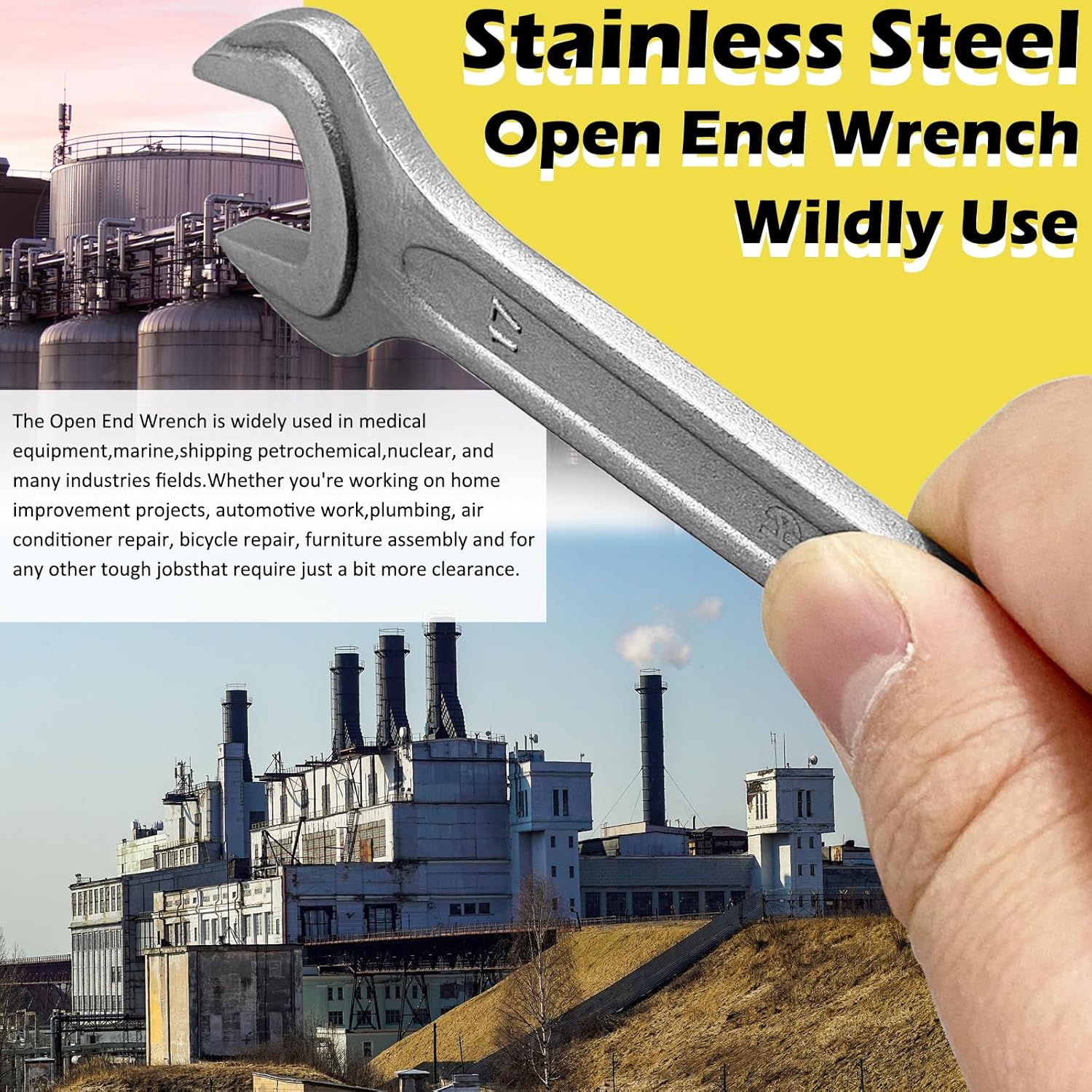 WEDO Wrench Stainless Steel,Single open end spanner,Single Head Spanner,Rust-Proof, Corrosion Resistant,Durable, Anti-Corrosion, High Strength, 41mm×345mm