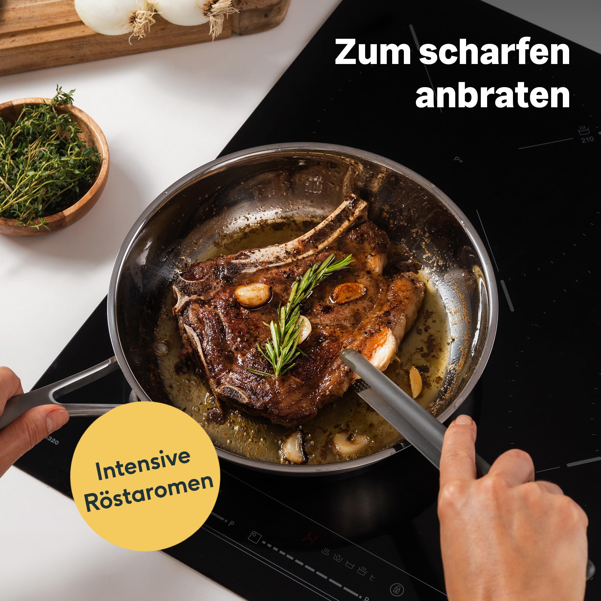 SILBERTHAL Edelstahl Pfanne Unbeschichtet - Induktion - Profi Bratpfanne 28cm - Röstaromen - Ofenfest