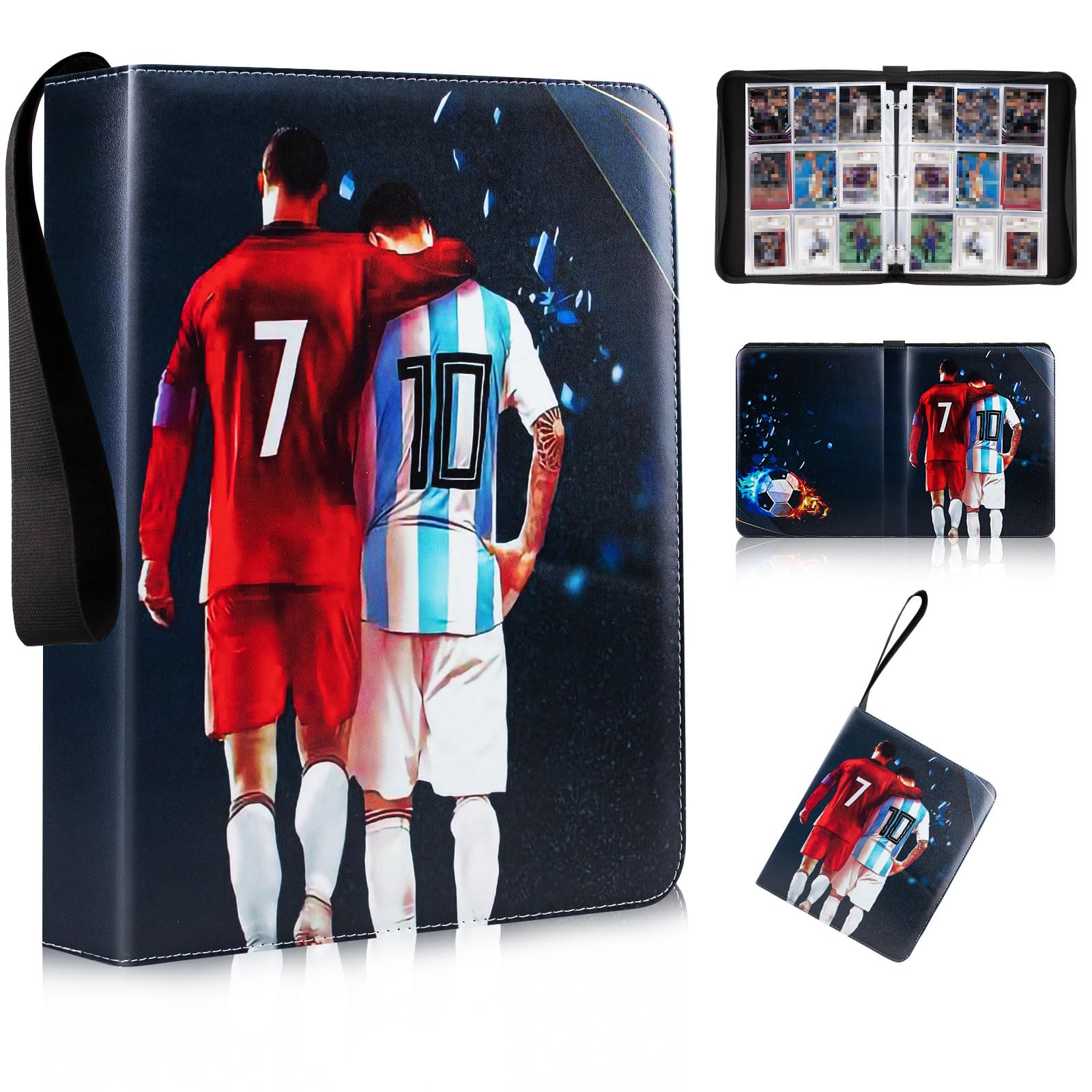 Egmelos Trading Card Binder, PU Leather Football Card Binder, Folders for 900 Cards with 50 Removable Sleeves, Card Collection Folder with Zip, Binder Album for Baseball Cards