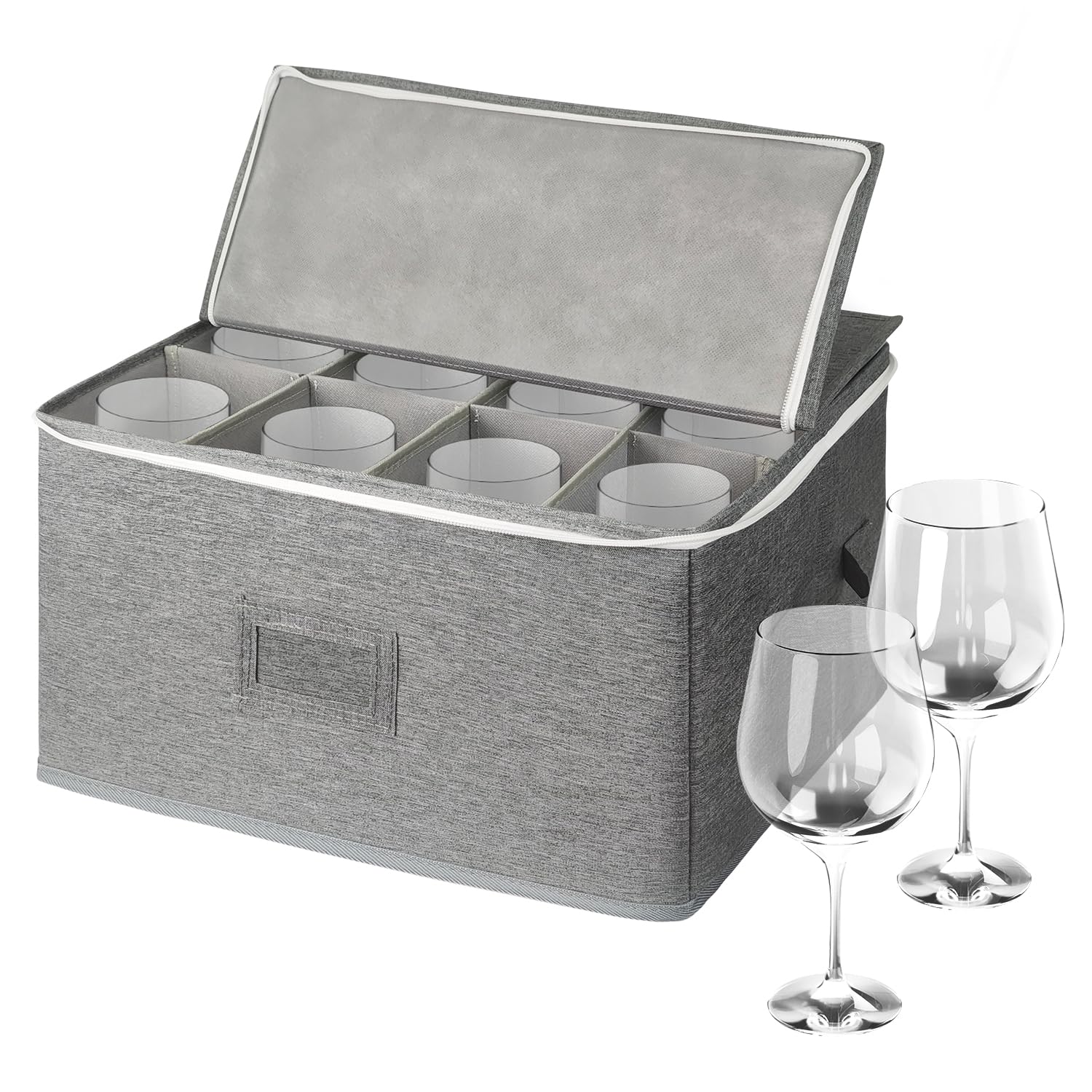 12-Slot Shatterproof Wine Glass Storage Organizer Heavy-Duty Travel Case for Crystal & Stemware Eco-Friendly Linen Box Reinforced Handles (17