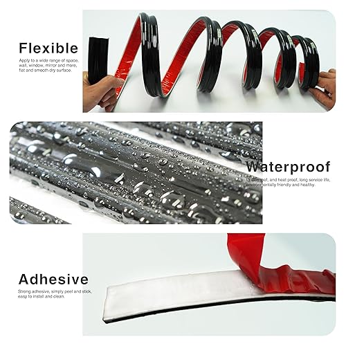 Miniatura 6 de W&S - Moldura de pared flexible para riel de silla, color negro puro, tira de calafateo autoadhesiva para borde de pared, techo, marco de puerta,