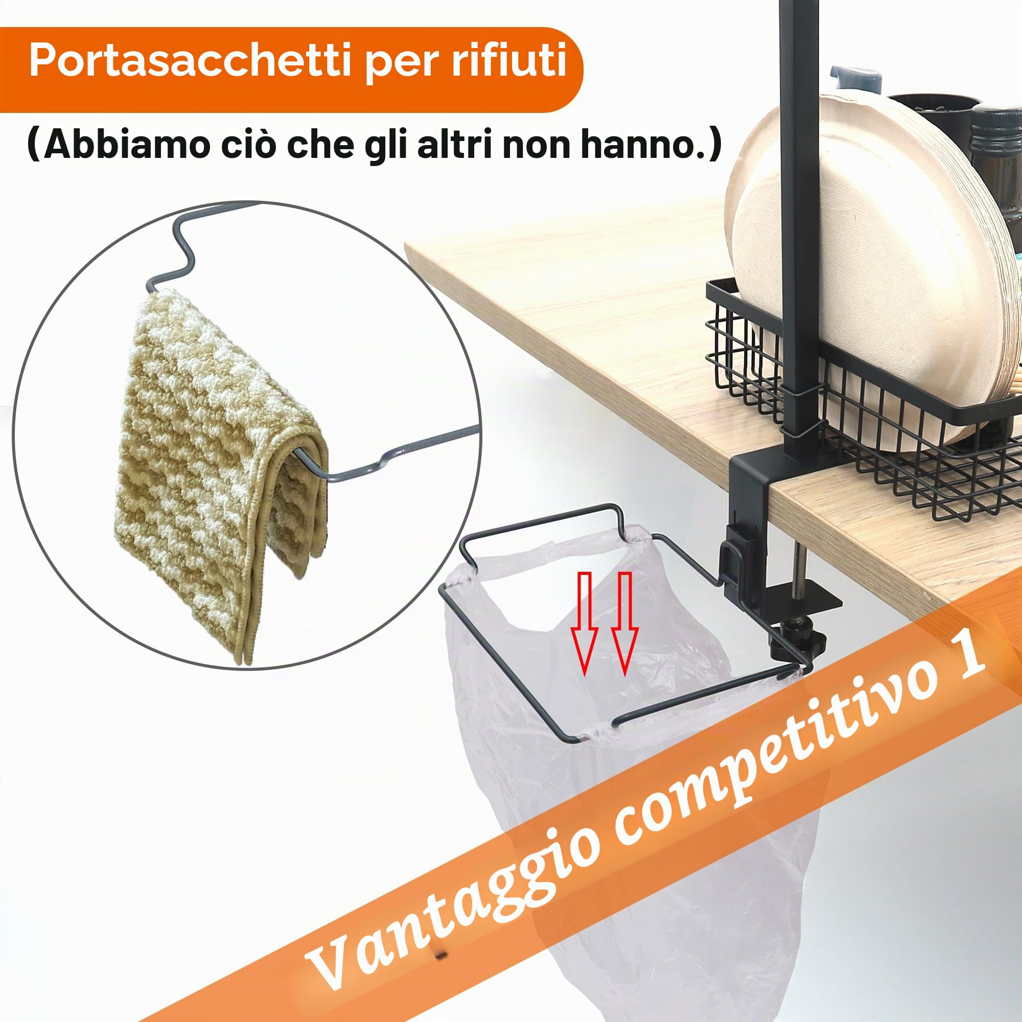 Organizzatore 5 in 1 per accessori e strumenti per barbecue, porta utensili da barbecue con porta rotolo da cucina, condimenti e sacchetti della spazzatura per campeggio, regali unici per barbecue per