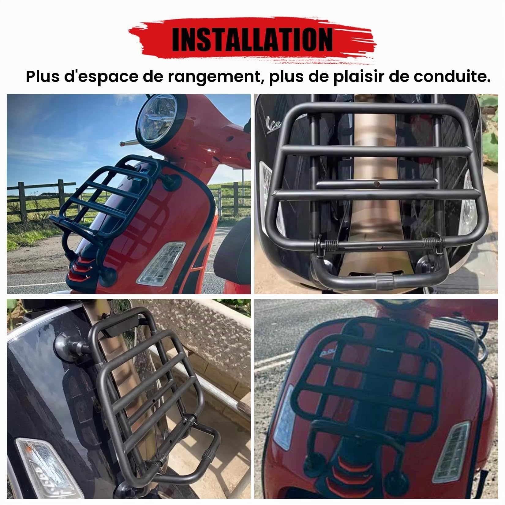 Porte-Bagages Avant pour Vespa GTS 300 125 200 250 2018-2025,PSLER Étagère Support de Bagages Pièces de Moto(Noir)