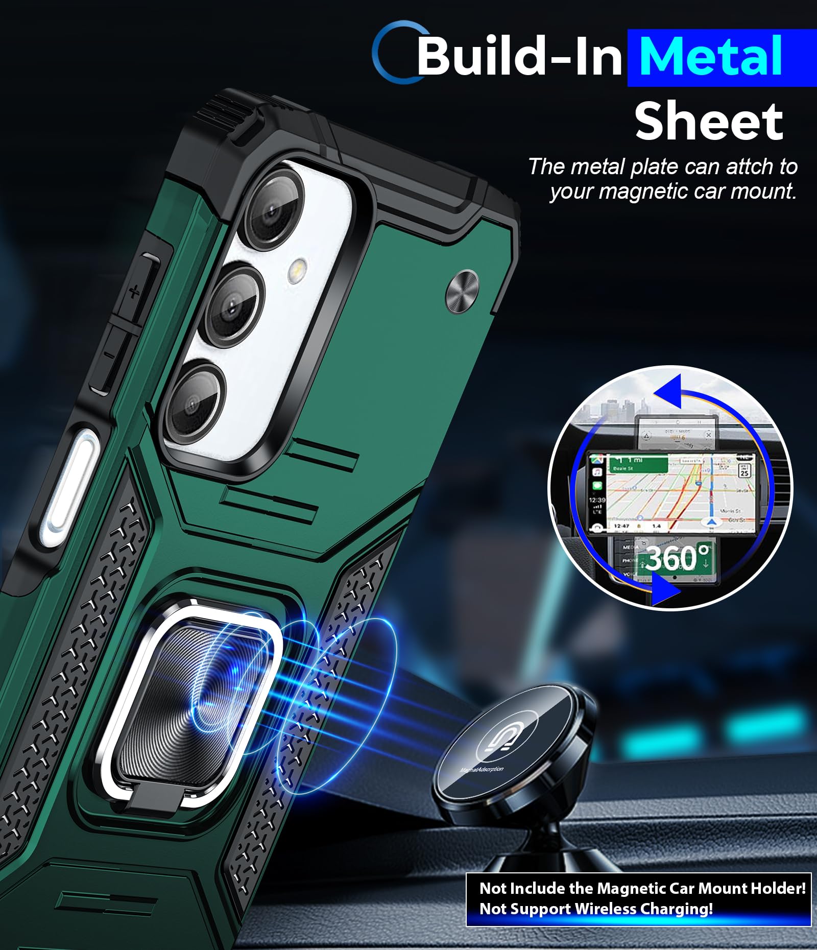 LeYi Etui do Samsung Galaxy A16 5G z [2 opakowania] Szkło hartowane + folia na aparat [2 opakowanie], metalowa obudowa silikonowa TPU odporna na wstrząsy zderzak do telefonu Samsung A16 5G Zielony