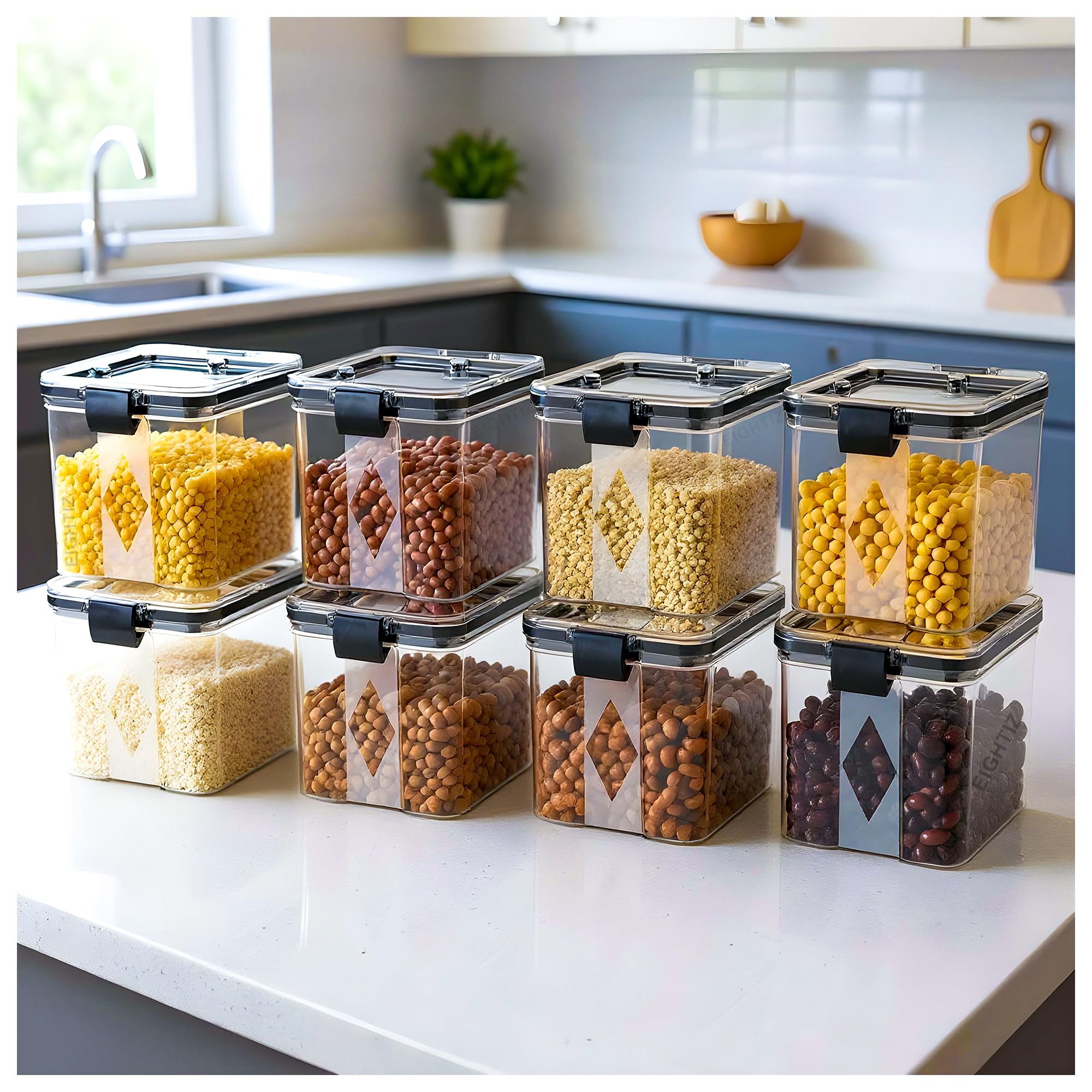Eightiz (Pack of 8 Fridge Storage Containers Plastic Boxes with Airtight Lids,Freezer Safe,Refrigerator Organizer for Vegetables, Fruits, Kitchen organization accessories (700 ml,Transparent)