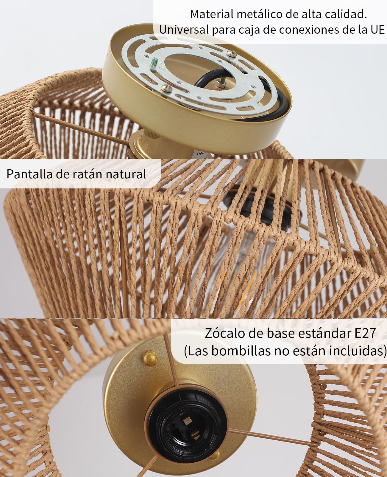 LáMparas De Techo Ratán Bohemio Para Sala De Estar, 1 LáMpara De ArañA Mimbre Para Dormitorio, Cocina, Comedor, Pasillo, Iluminación De Techo De Ratán Dorado, Sin Bombilla E27