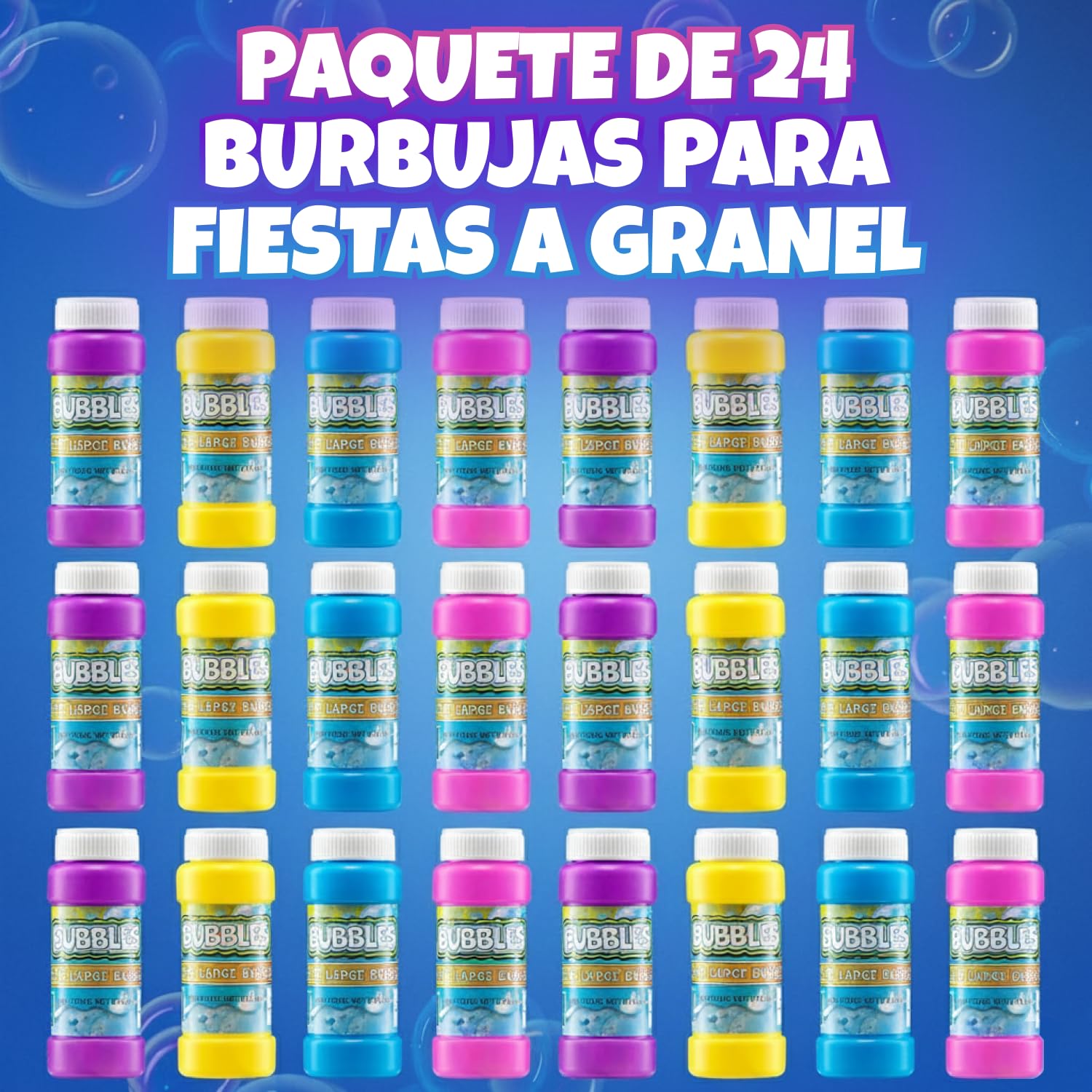 Burbujas de Fiesta para niños – Paquete de 24, 59,1 ml con varitas, Colores neón Surtidos para Juegos al Aire Libre, Fiestas de cumpleaños y Bolsas de Regalos
