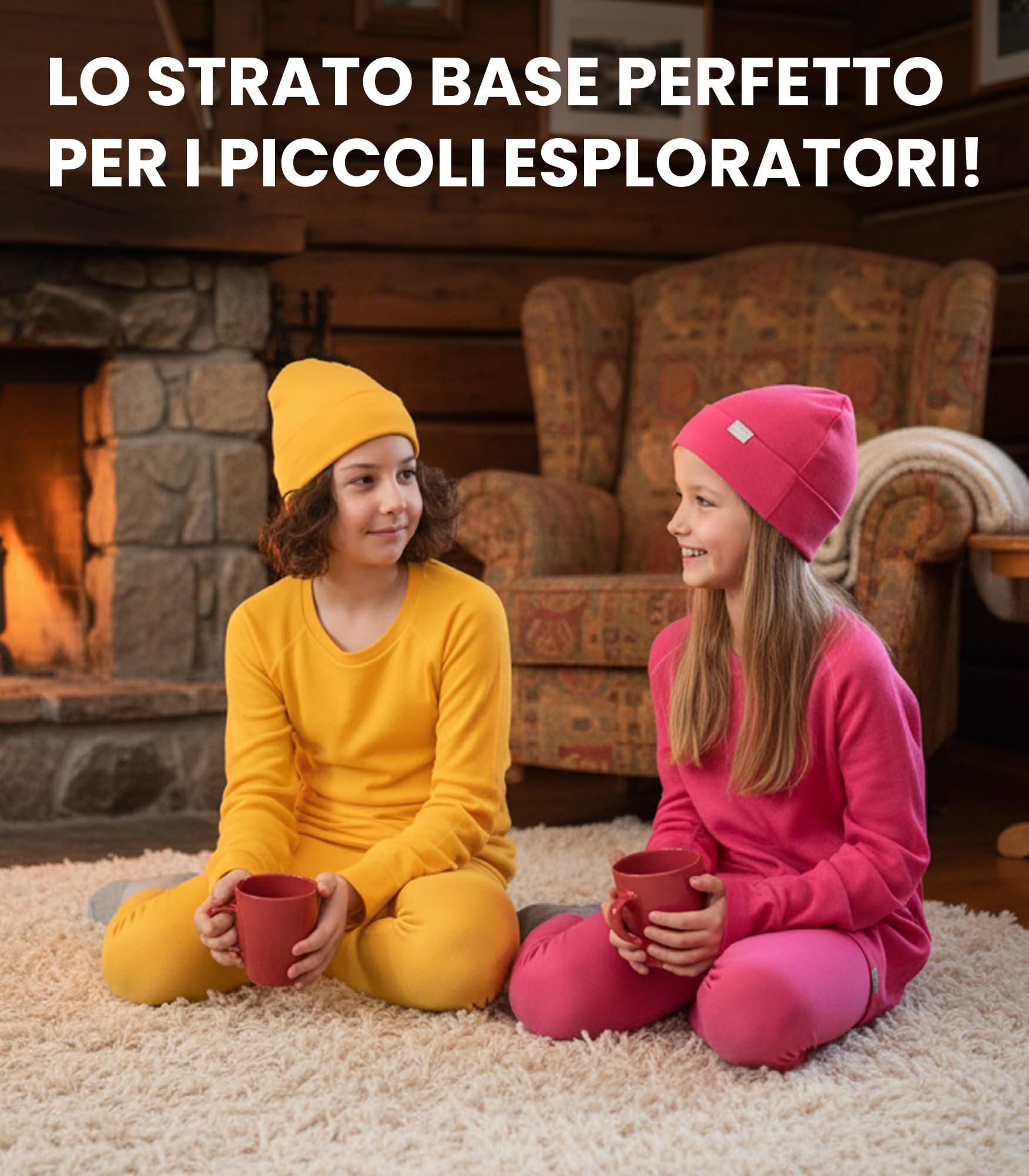 Merino.tech Intimo Termico Lana Merino Bambino - Medio Completo Maglia Termica Lana Merino e Pantaloni Bambina e Ragazzo