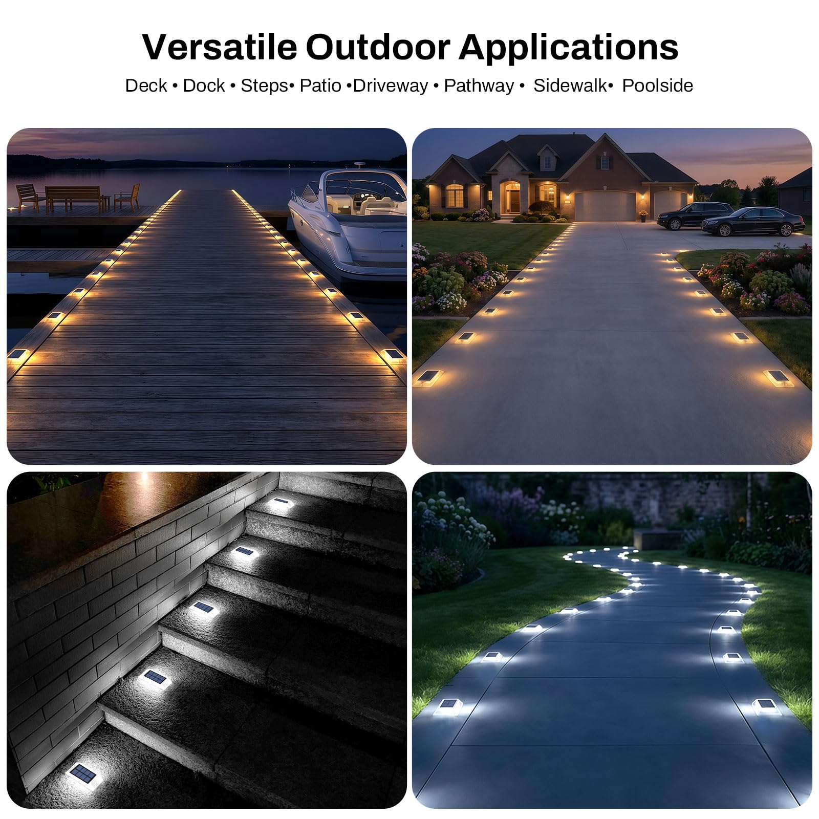 Lacasa Solar Bodenleuchten Aussen 8 Stück, 2 in 1 LED Solarlampen für Außen, Wasserdicht Solarleuchten für Auffahrt, Gartenweg, Außentreppen, Terrasse und Poolrand (Warmweiß & Kaltweiß) | Wasserdichte Markierungsleuchten für Treppe, Garten, Hof, Terrasse