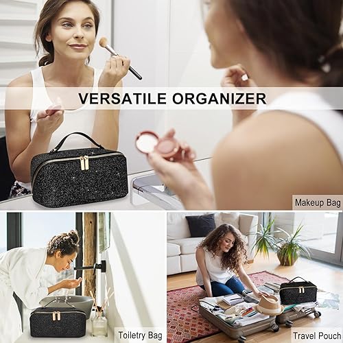 Miniatura 5 de CCidea Bolsa de cosméticos de viaje de gran capacidad, bolsa de maquillaje para mujeres y niñas, bolsa de cosméticos portátil de nailon impermeable,