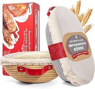 Ensemble de paniers de fermentation - Panier à pain au levain - Rond et ovale de 23 cm et 26 cm avec housse et couvercle - Kit de démarrage - Accessoires de pâtisserie - Cadeau artisanal pour femme