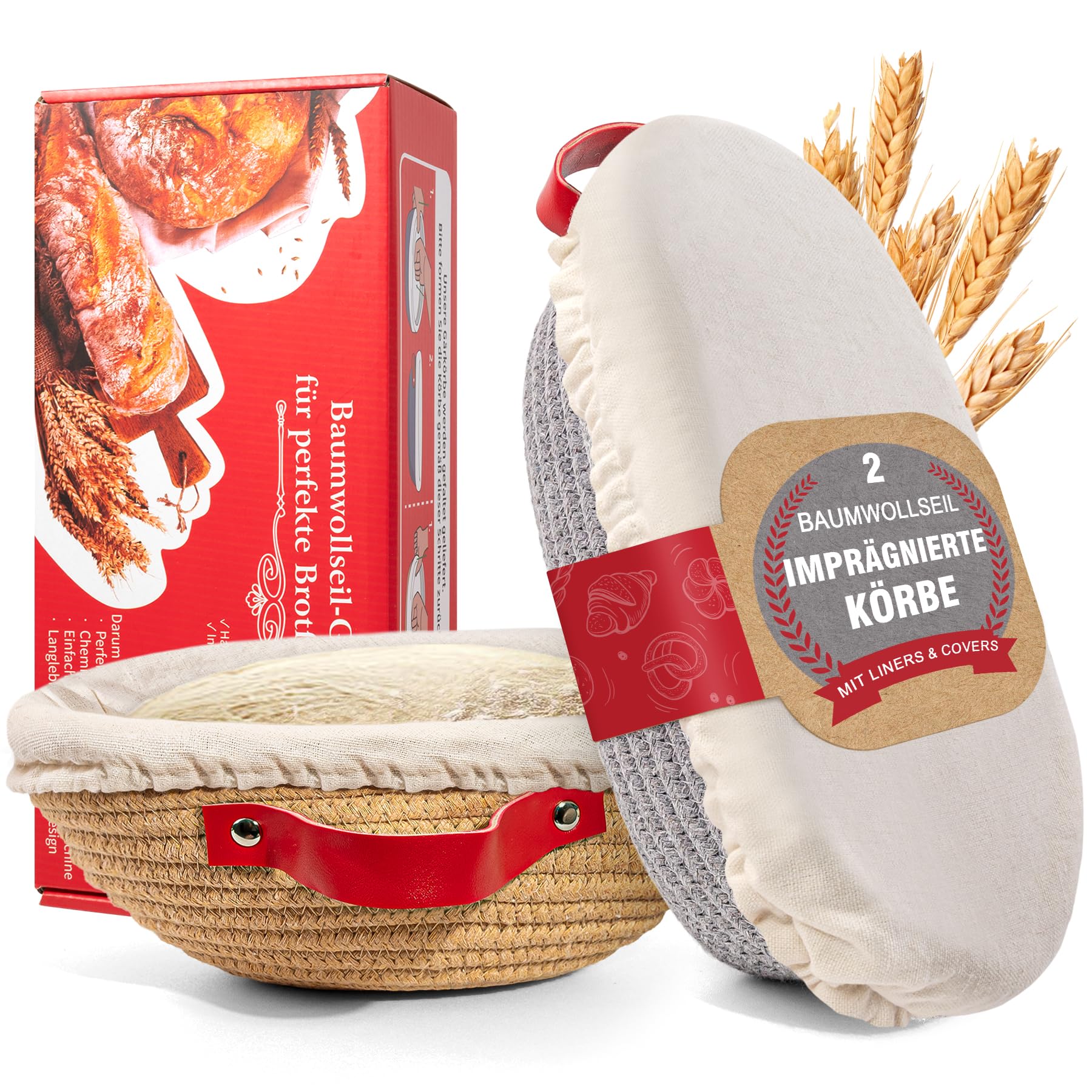 Banneton Gärkörbe Aus Baumwollseil – 2er-Set Mit Leinen & Deckel Für Sauerteigbrot