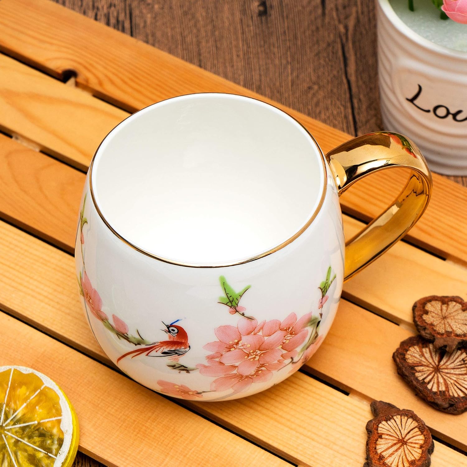 Gеt Sресіаl Prісе Glen Mila Bone China Coffee Mug 13 Ounces Teacup Cute Coffee Mugs with Gold Handle Birthday Gifts Christmas Mugs for Women Mom Friends Coworker Boss (Pink Blossom)