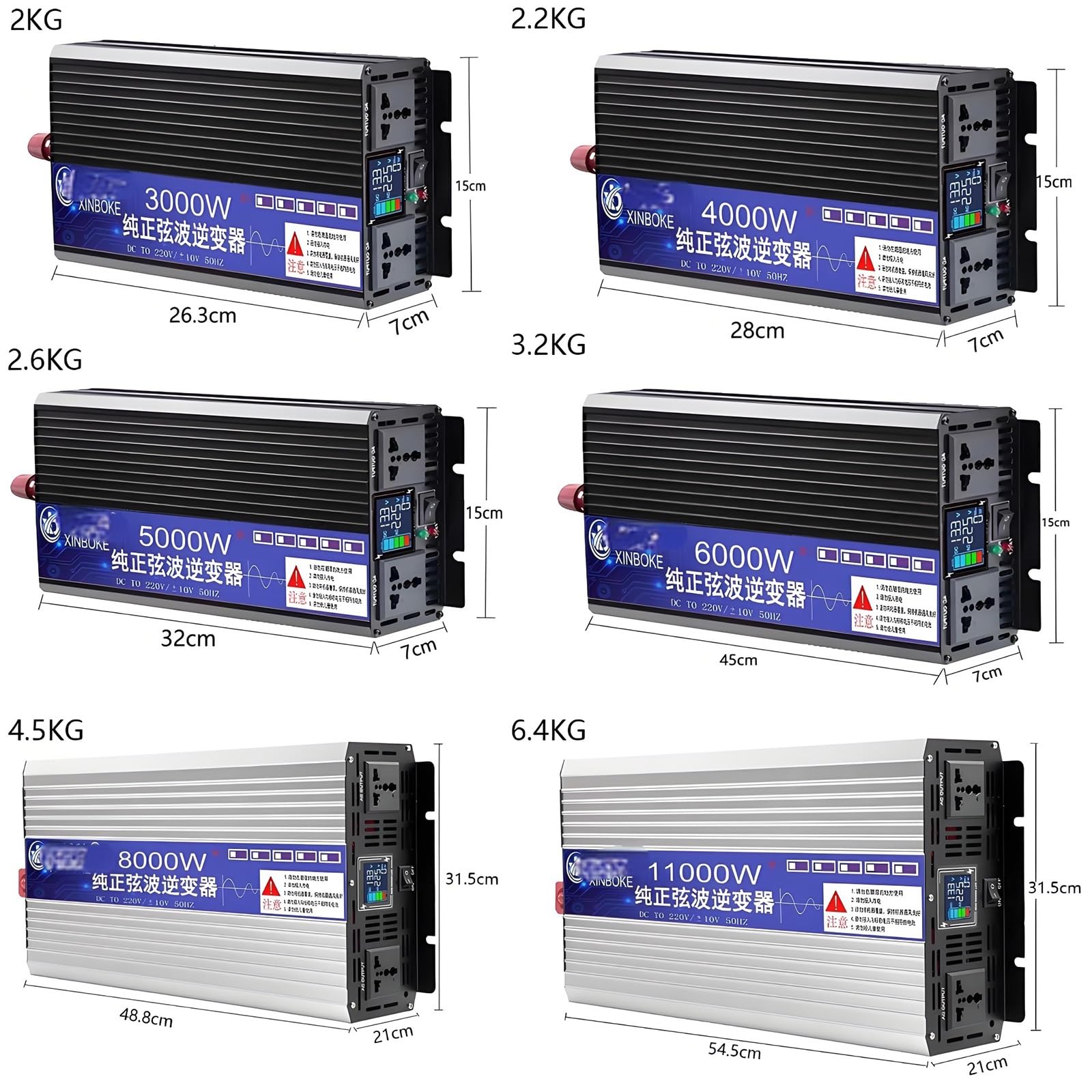 Nowy falownik sinusoidalny 3000W-11000W DC 12V/24V/48V do AC 110V 220V z wyświetlaczem LCD, z 2 gniazdami AC do samochodów ciężarowych i domowych(11000w,12Vto110V)