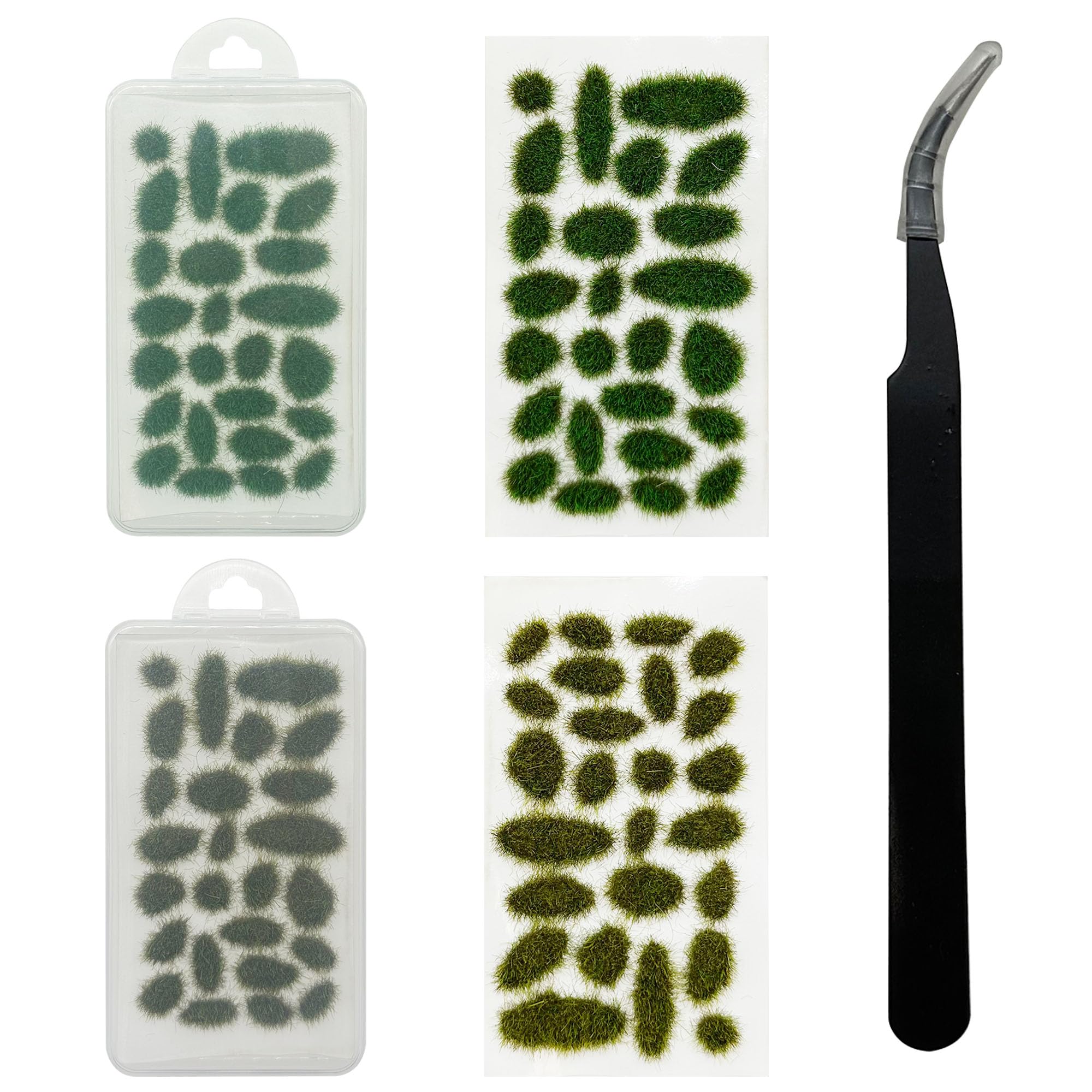 Attuslla 51 PCS Static Grass Tufts Terrain Model Kit Resin Static Scenery, Tweezers for Train Landscape Railway Artificial Grass Modeling (Style B)