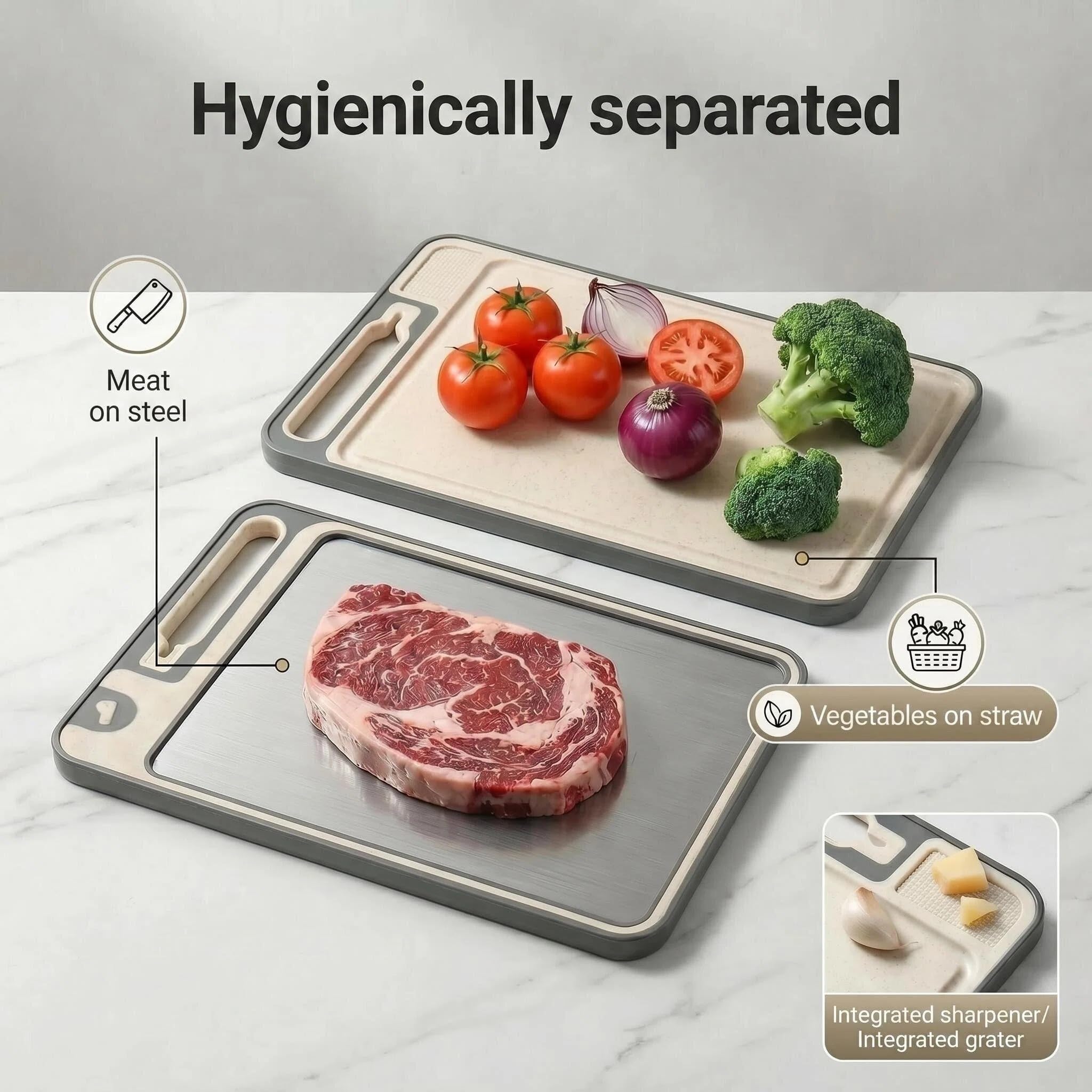 URMONA Acciaio inossidabile 304 e radice di paglia, taglieri da cucina, senza BPA, facile da pulire, accessori da cucina, ideale per cucinare