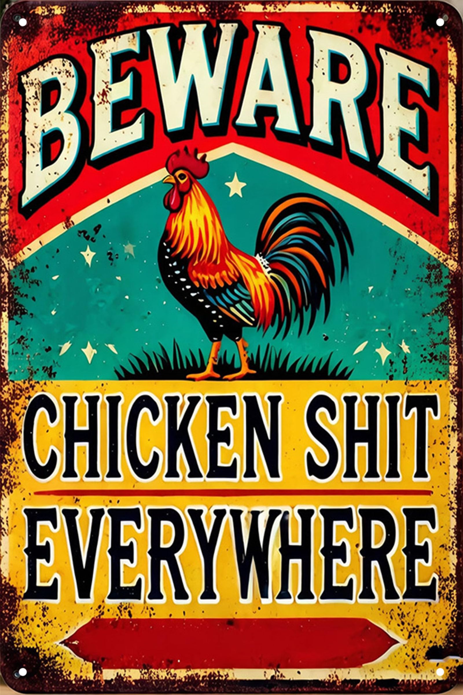 Nianxi Beware Vintage Funny Chicken Tin Sign,Retro Love Of Chick Metal Sign,Rooster Decor For Fowl Lovers Chicken House Fence Farm Home Garage 8X12 Inches (Beware)