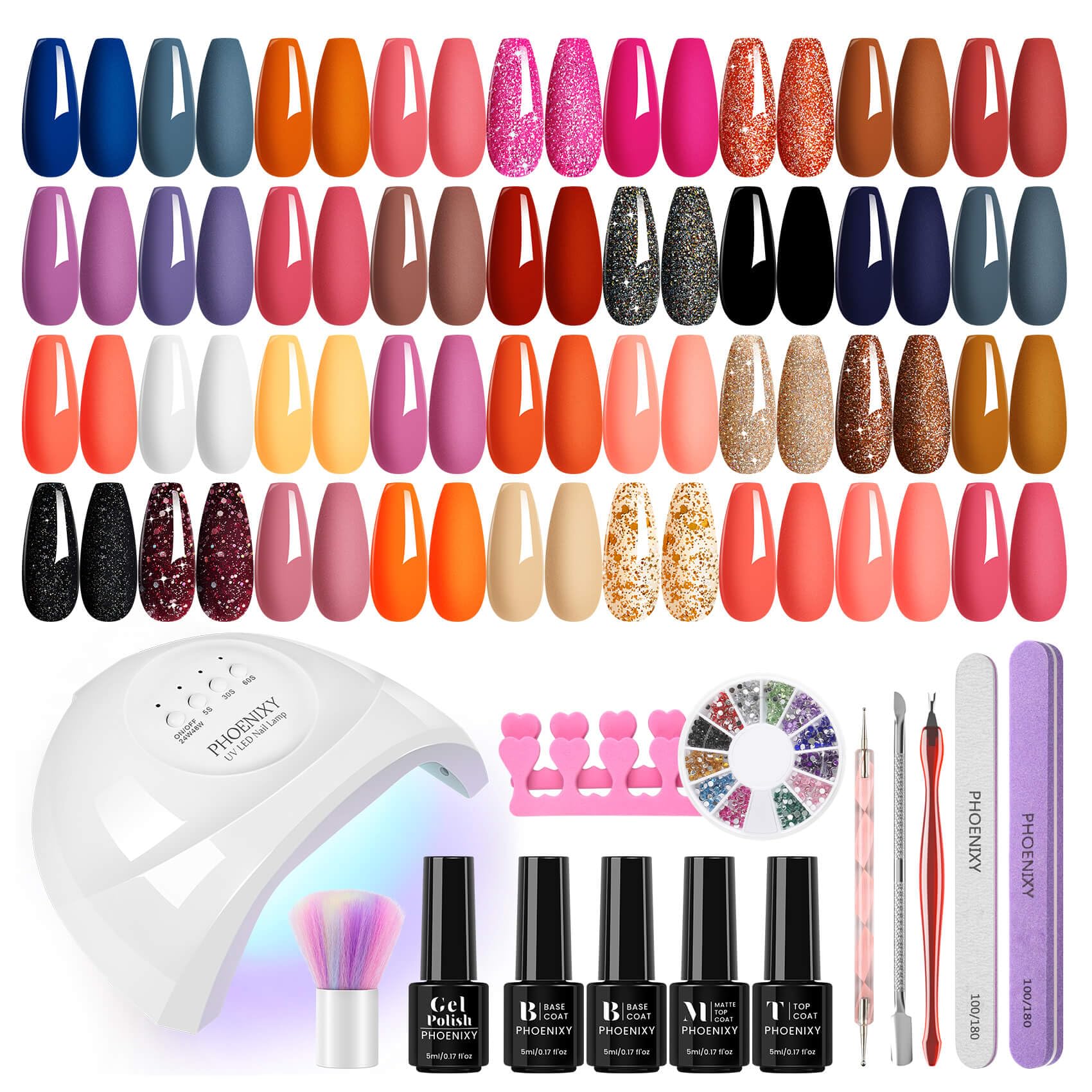 Phoenixy Uñas Semipermanentes Kit Completo con Lámpara LED 48 W Kit Uñas Semipermanentes con 36 Colores de Otoño e Invierno Kit Manicura Semipermanente