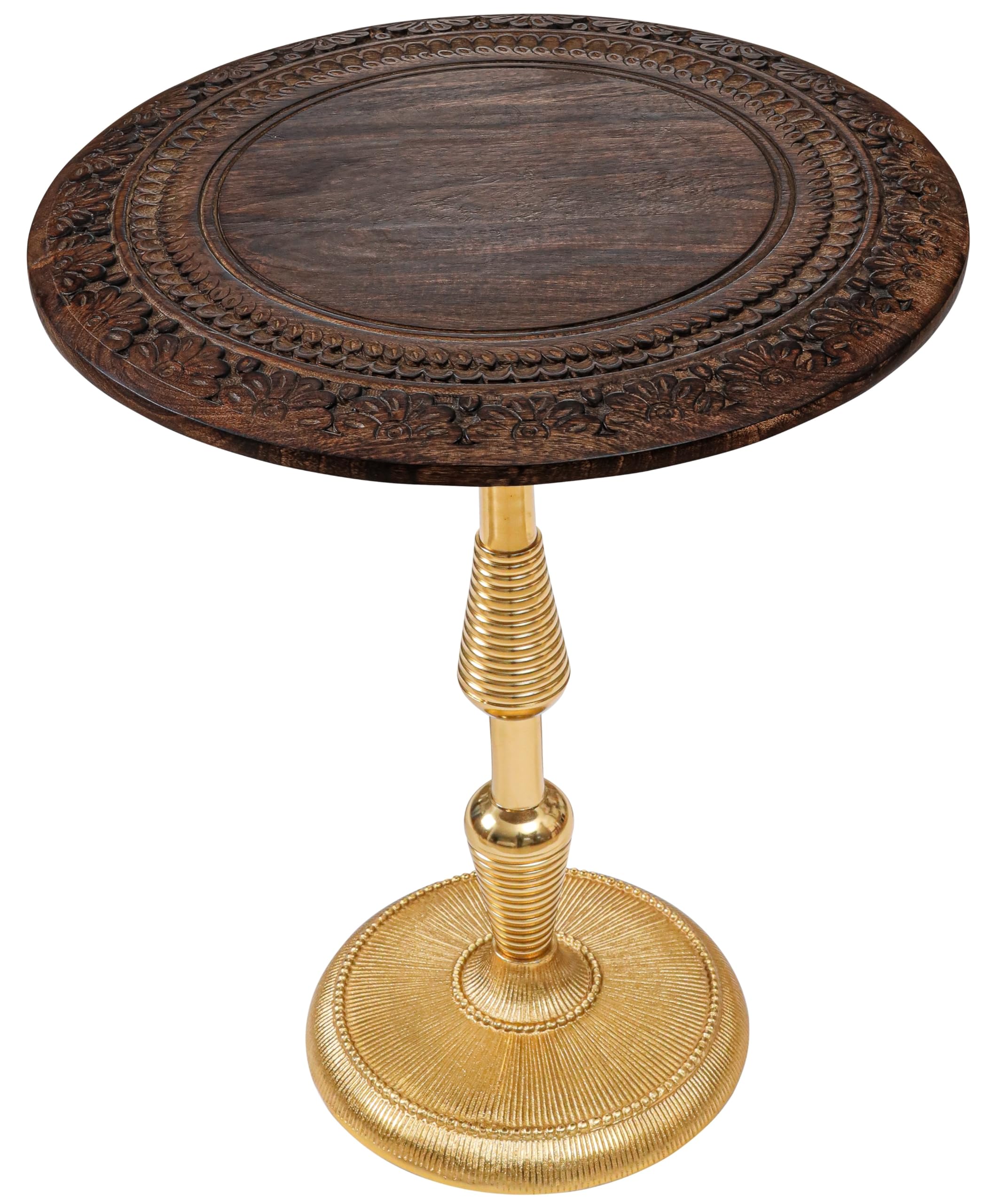 Side Tables-Hand Carved Vintage Boho Folding End Tables for Living Room, Entryway,Living Room, Bedroom -No Tools Assembly, 18"x22" Burnt Brown with Gold Aluminium Alloy_Spiral