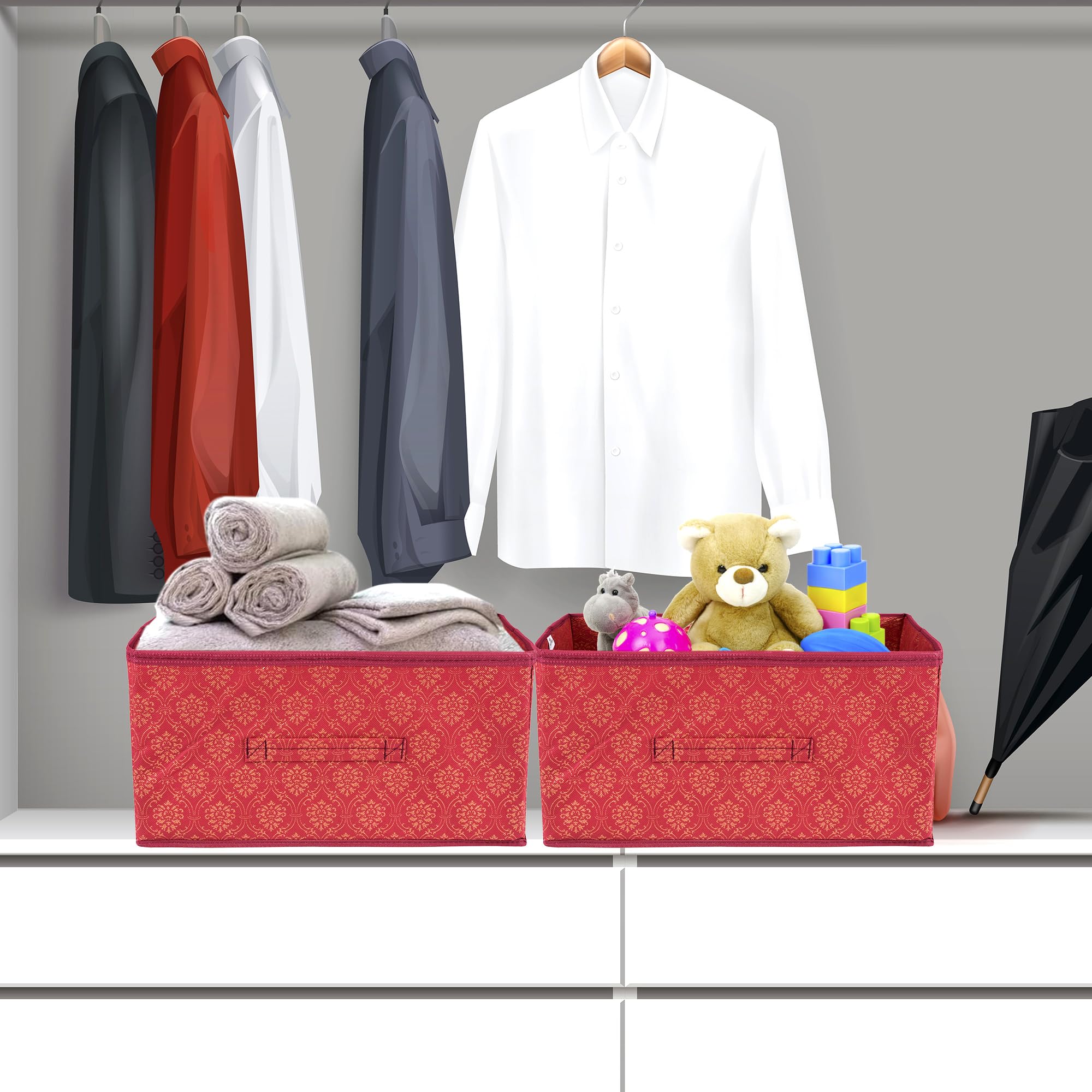 Kuber Industries Paquete de 4 cajones | Organizador de ropa plegable | Contenedor de almacenamiento para ropa | Organizador de armario para libros y juguetes | Caja de almacenamiento de armario con