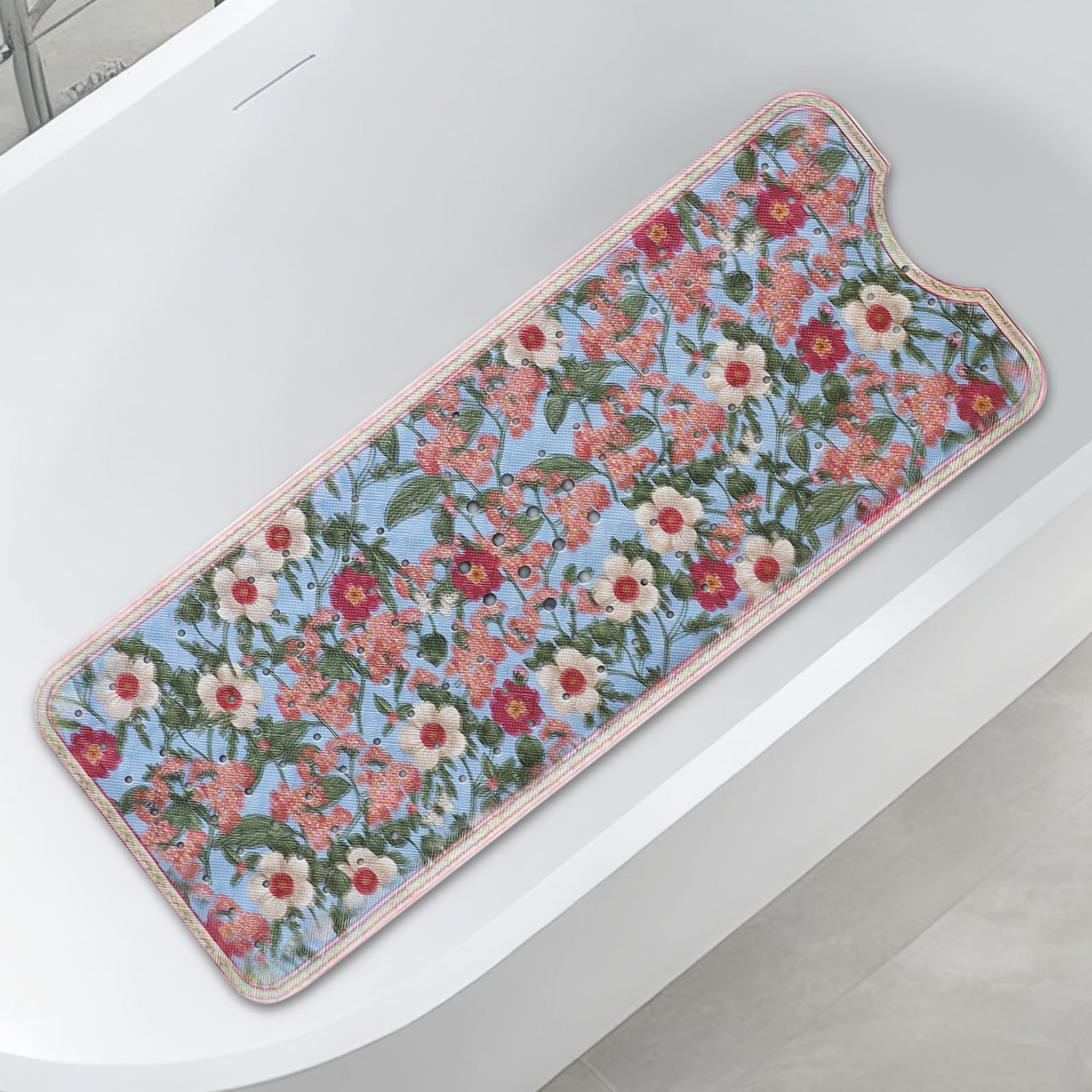 Luxury Bathtub Mat Non-Slip & Comfortable, Soft Foam Bath Mat Fit for Bathroom Bathtubs, Bathtub Mat with Drainage Holes, Built-in Secure Suction Cups - 39.4 Inches x 15.8 Inches - Kailin Anna