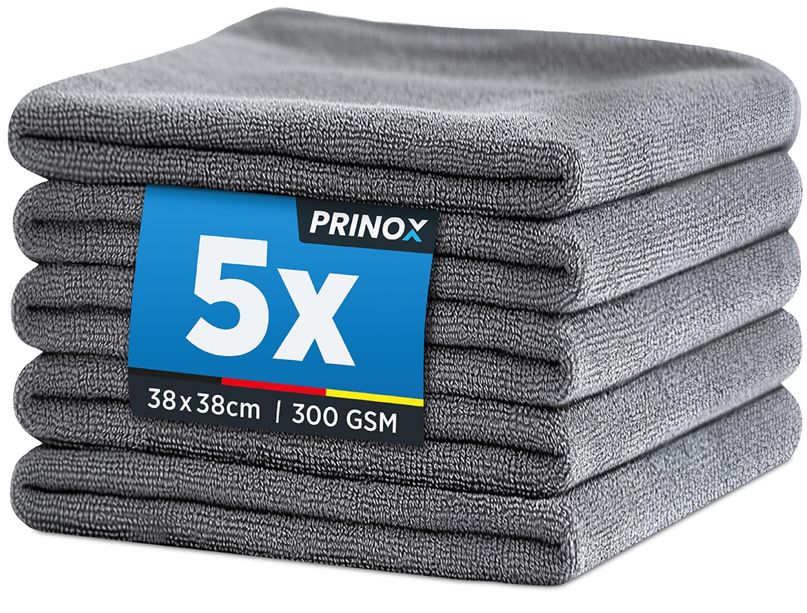 PRINOX Profi Mikrofasertücher - 5er Set - 38 x 38 cm - 300 GSM - EXTRA WEICH - Hochwertige Putztücher für Auto, Küche, Bad und mehr I Made in DE
