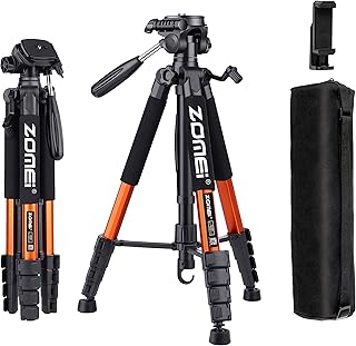 ZOMEi 188 cm Tripod Heavy Duty Tall Tripod Stand, Professional Travel Video Tripod Compatible with DSLR Cameras, Mobile Phones, Projector, Binoculars, Spotting Scope (Orange)