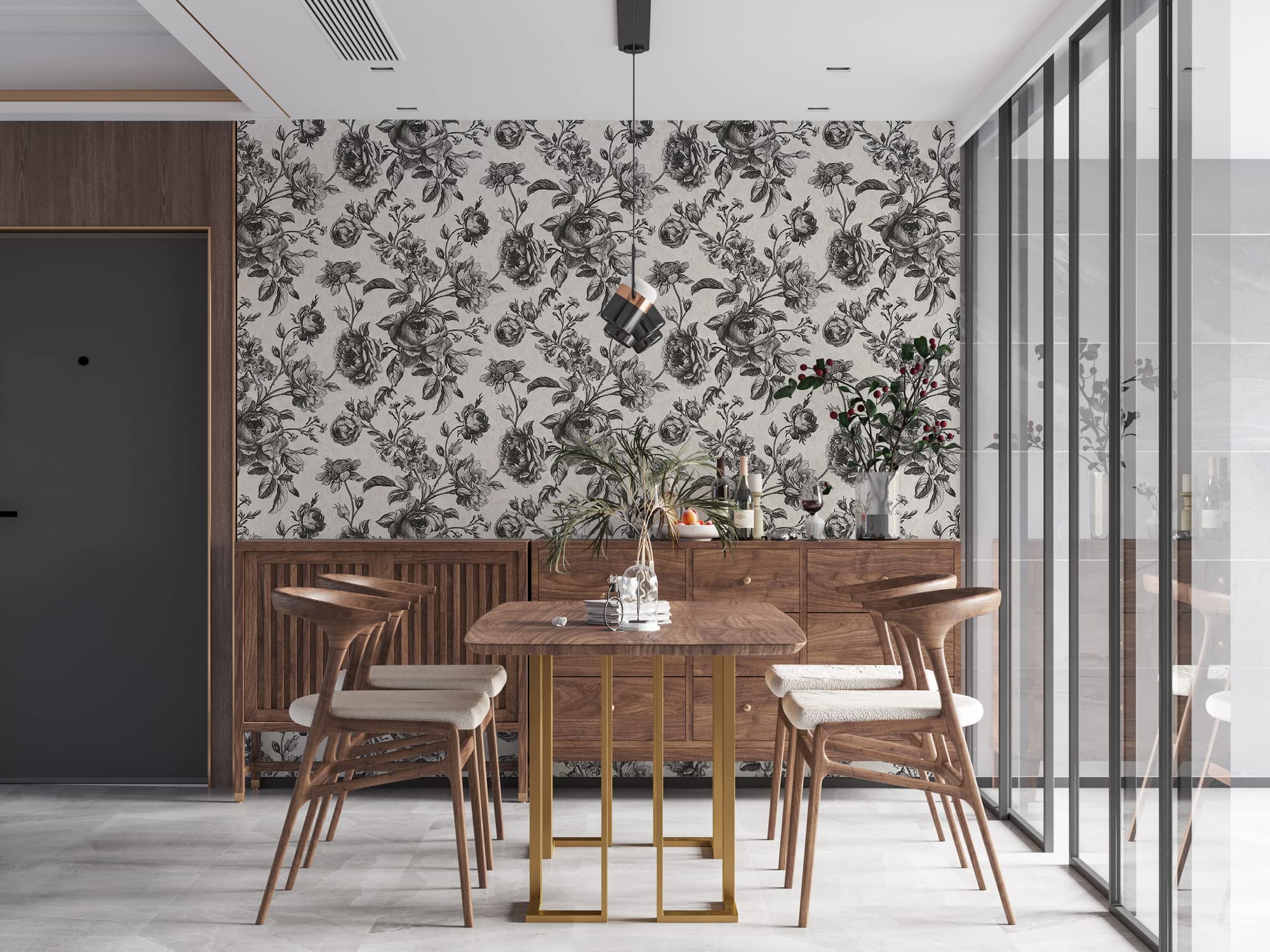 Livingwalls My Spa 387002 - Papel pintado (fieltro, 10,05 x 0,53 m), diseño floral, color blanco y negro
