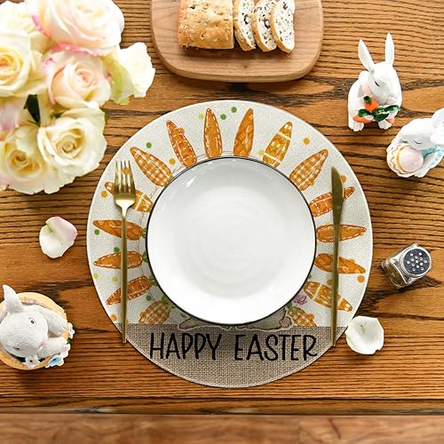 Miniatura 9 de Artoid Mode Juego de 4 manteles individuales con diseño de zanahoria y conejo, feliz Pascua, 12 x 18 pulgadas, flores de temporada, para decoración