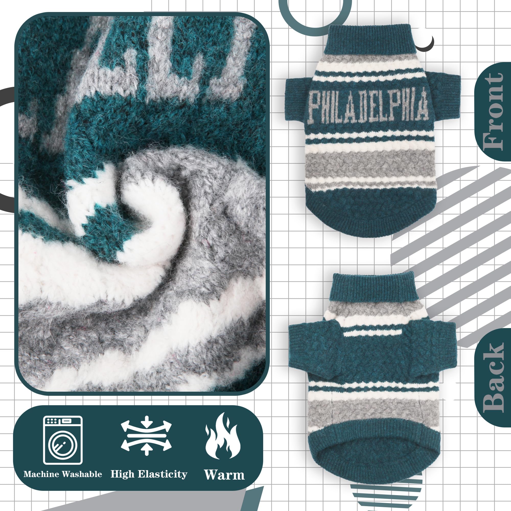 Suéter de punto con cuello alto y diseño de fútbol americano para mascotas pequeñas, ropa cálida de invierno para gatos y perros