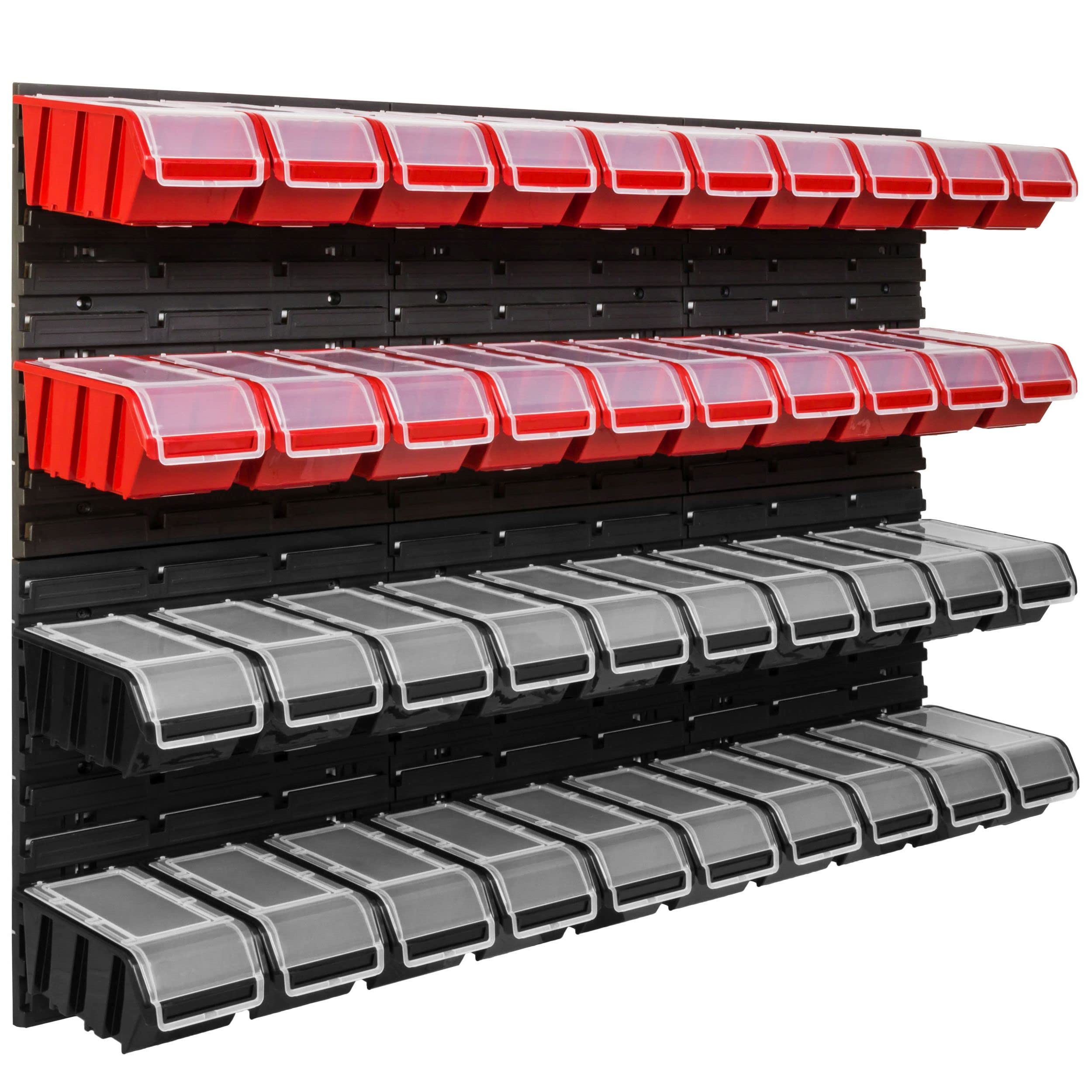 Lagersystem Werkstattregal | 117 x 78 cm | 40 stck. Box | Wandregal mit Stapelboxen - Wandplatten Extra Starke Schüttenregal Warkzeuglochwand Lagerregal Garage Regal (2)
