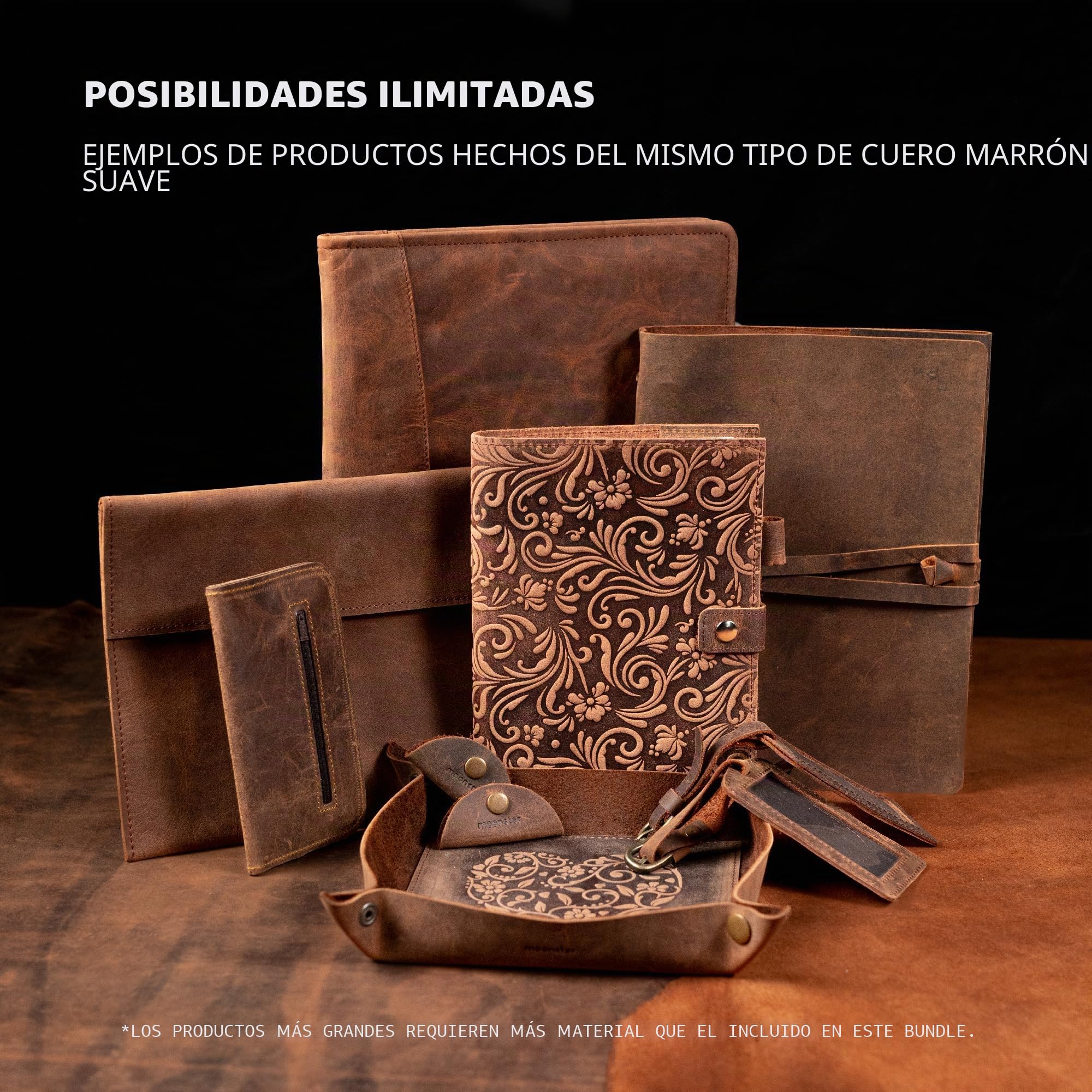 Moonster 1 Pieza de Cuero Genuino para Manualidades, Pendientes, Carteras – Piel de Búfalo Plena Flor Auténtico – Marrón Oscuro y Rojizo + Cuerda para Pulsera