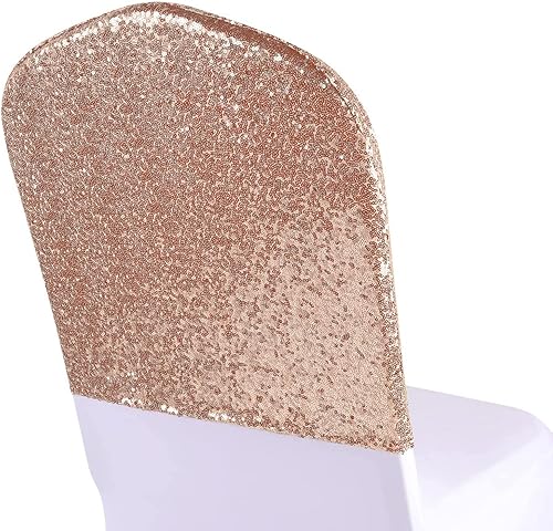Poise3EHome Juego de 4 fundas de lentejuelas para respaldo de silla, fundas plegables de color oro rosa para fiestas, bodas, banquetes, recepciones