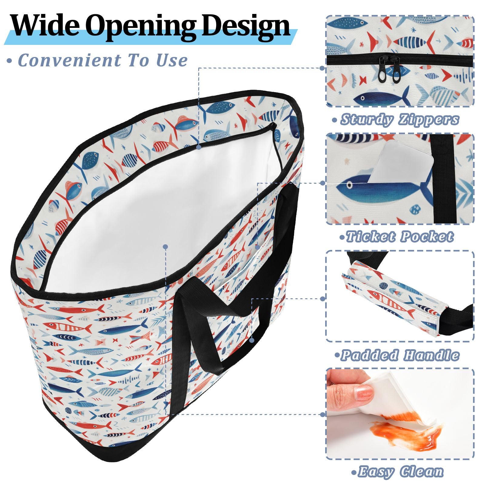 Creative Fish Pattern - Bolsa térmica térmica reutilizable con cremallera, bolsa térmica grande portátil para viajes o camping