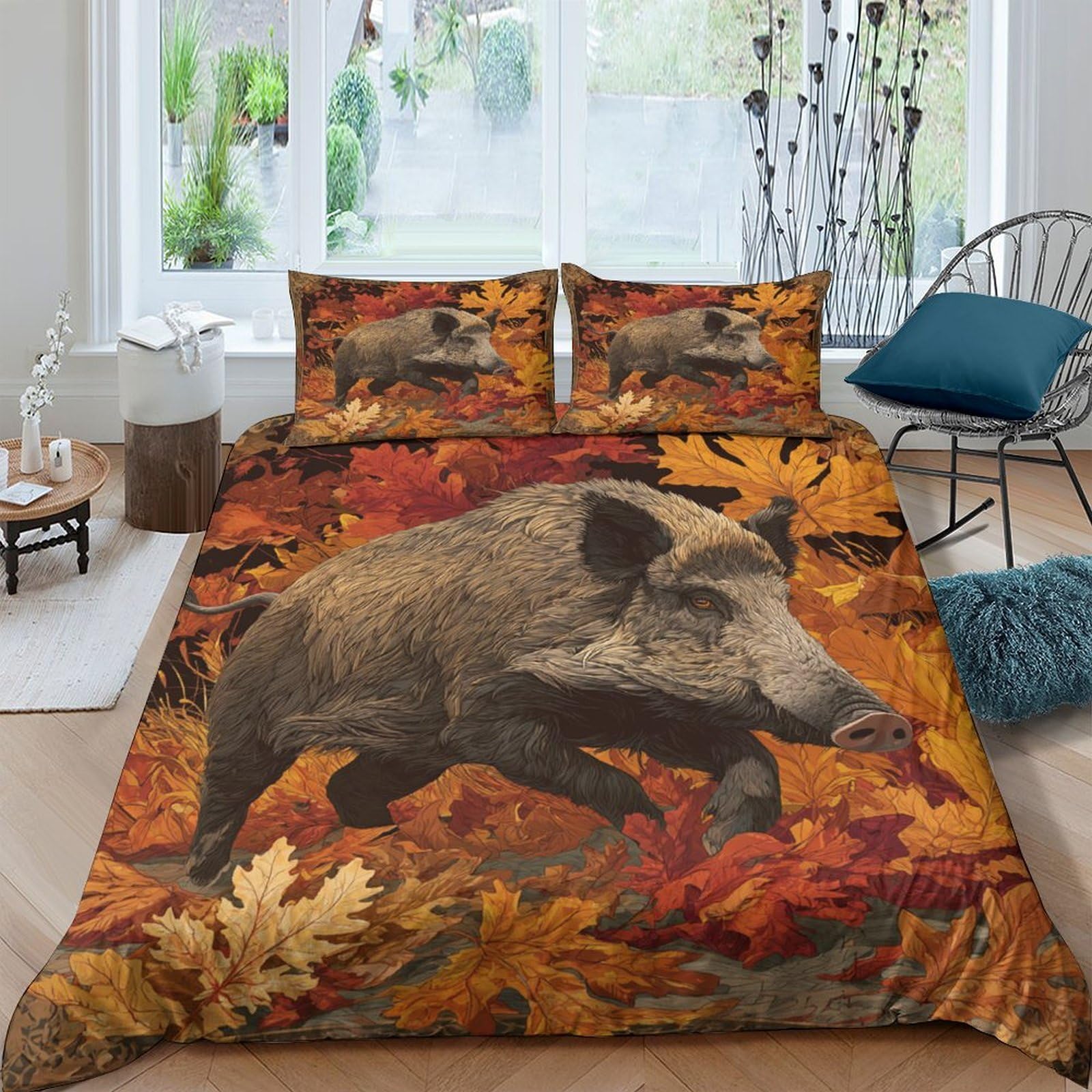 Ctjqhvkz Style-6 3D Printed Wild Boar Autumn Forest Fitted Sheet Microfiber Soft Bed Cover For Bedroom Guest Room Decor Protection Single（135X200cm）