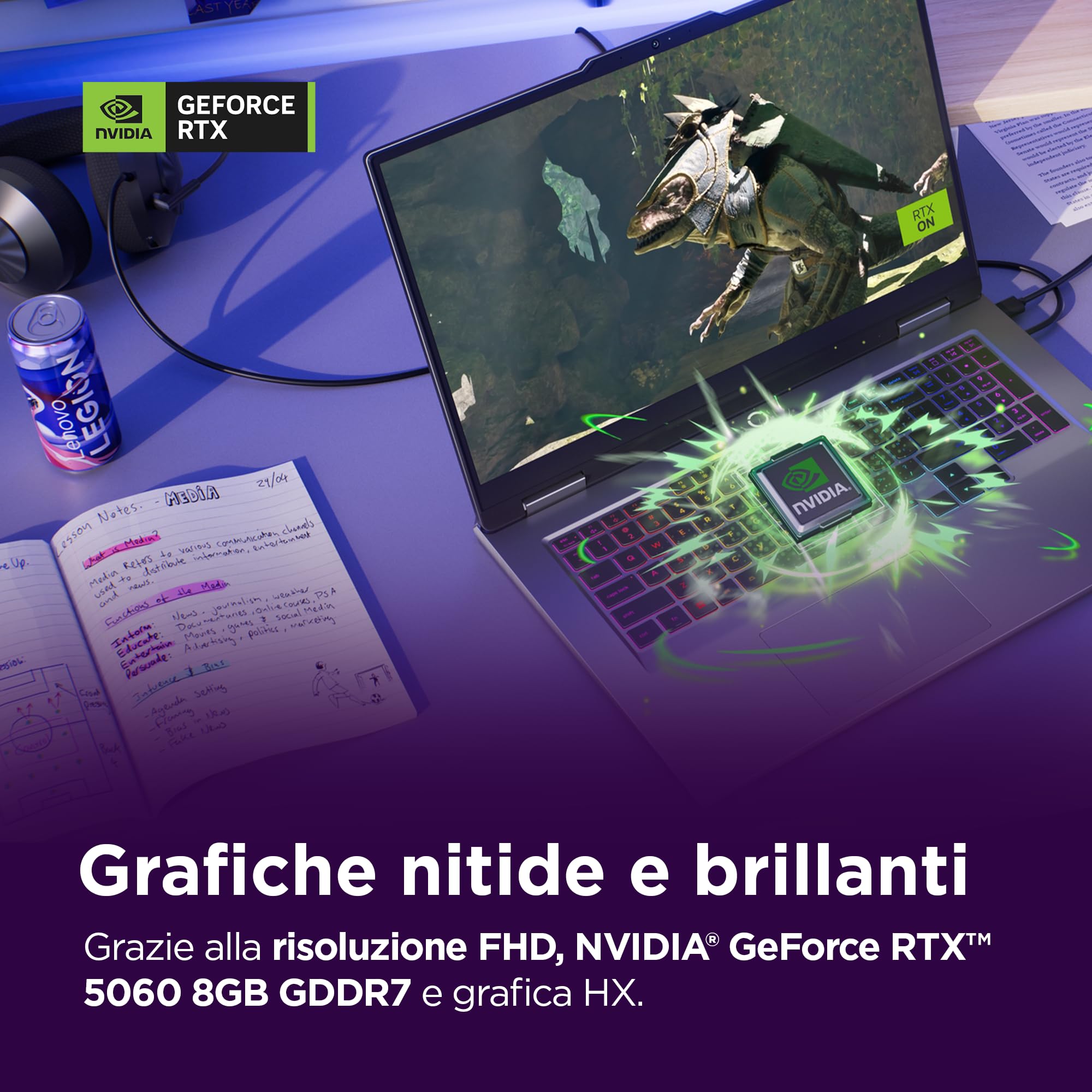 Lenovo LOQ Gaming Notebook 17.3" FHD (1920x1080) 165Hz, Intel Core i7-13700HX, RAM 16GB, 1TB SSD, NVIDIA GeForce RTX 5060 8GB GDDR7, Windows 11, Tastiera Retroilluminata - Luna Grey