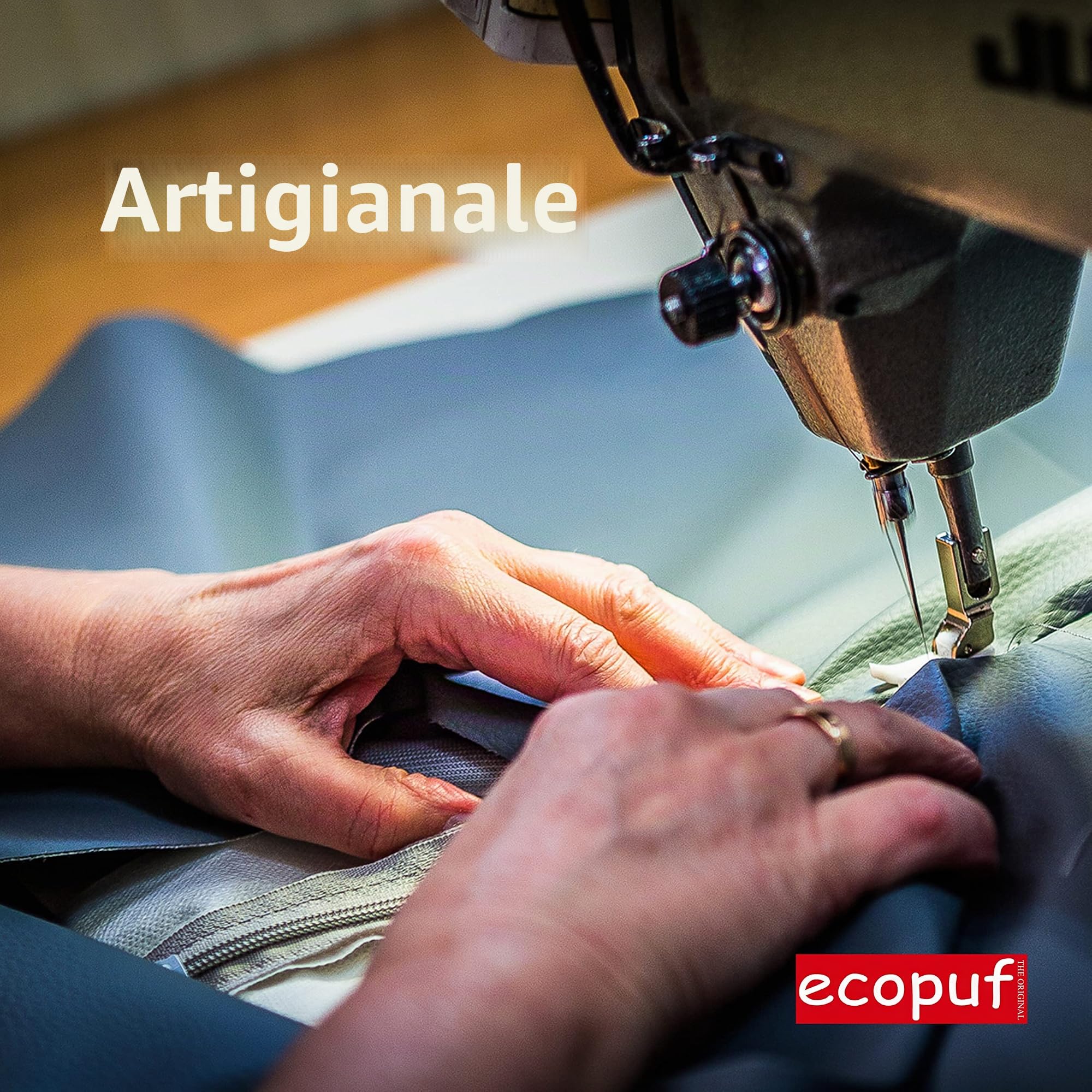 Ecopuf - Pouf Poltrona a Sacco da Esterno Chaise Longue - Puffo per Sedersi con Tasca Portaoggetti e Maniglia - Puff in Tessuto Impermeabile - Poltrona Relax - Arredamento Casa - Panna Nc18