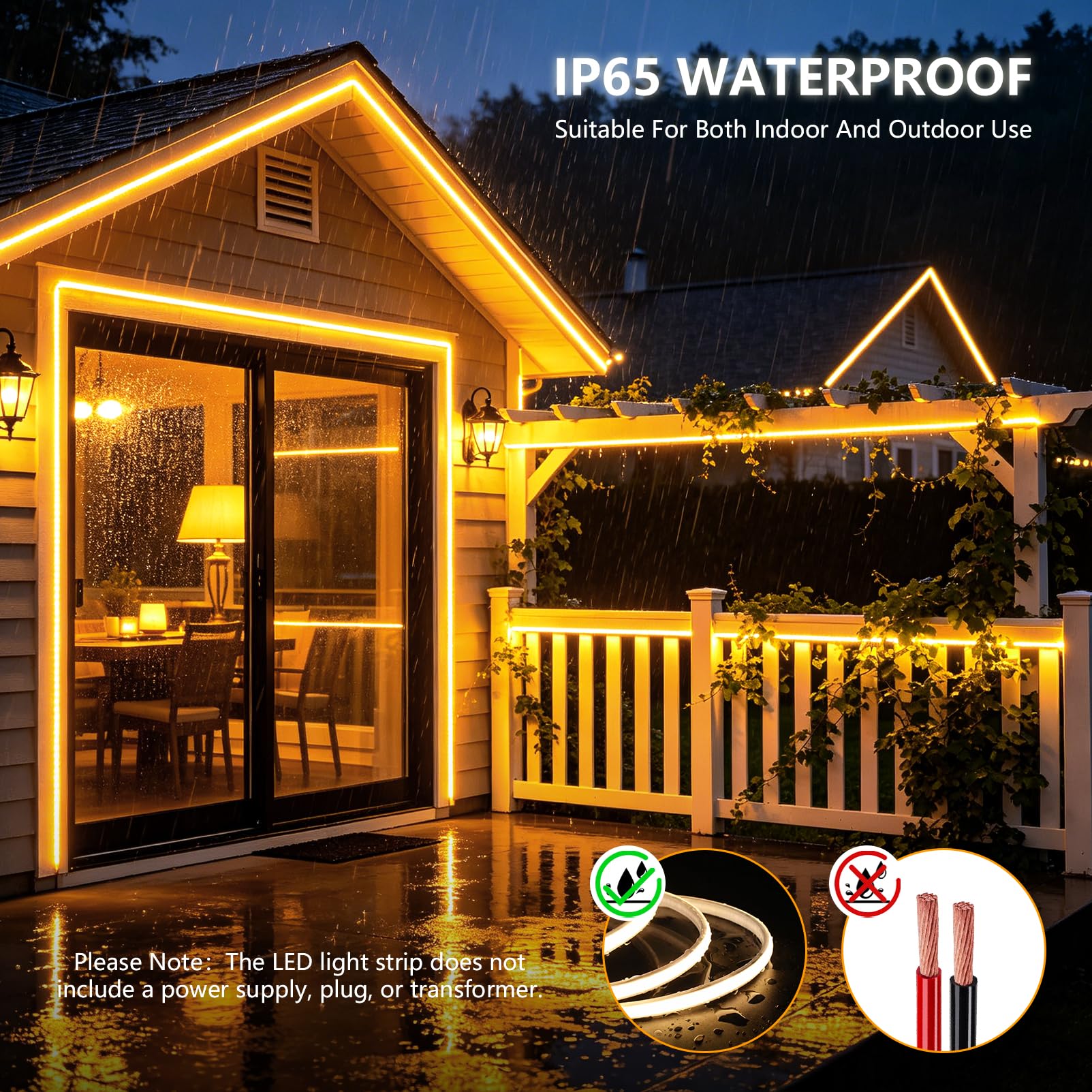 20m COB Tira de Luces LED 220V Adhesiva Exterior Sin Enchufe | Silicona Blanco Neutra 4000K Tiras Led Luz Impermeable IP65 Fita Led Strip Neón Flexible Para Habitacion, Interior, Exterior