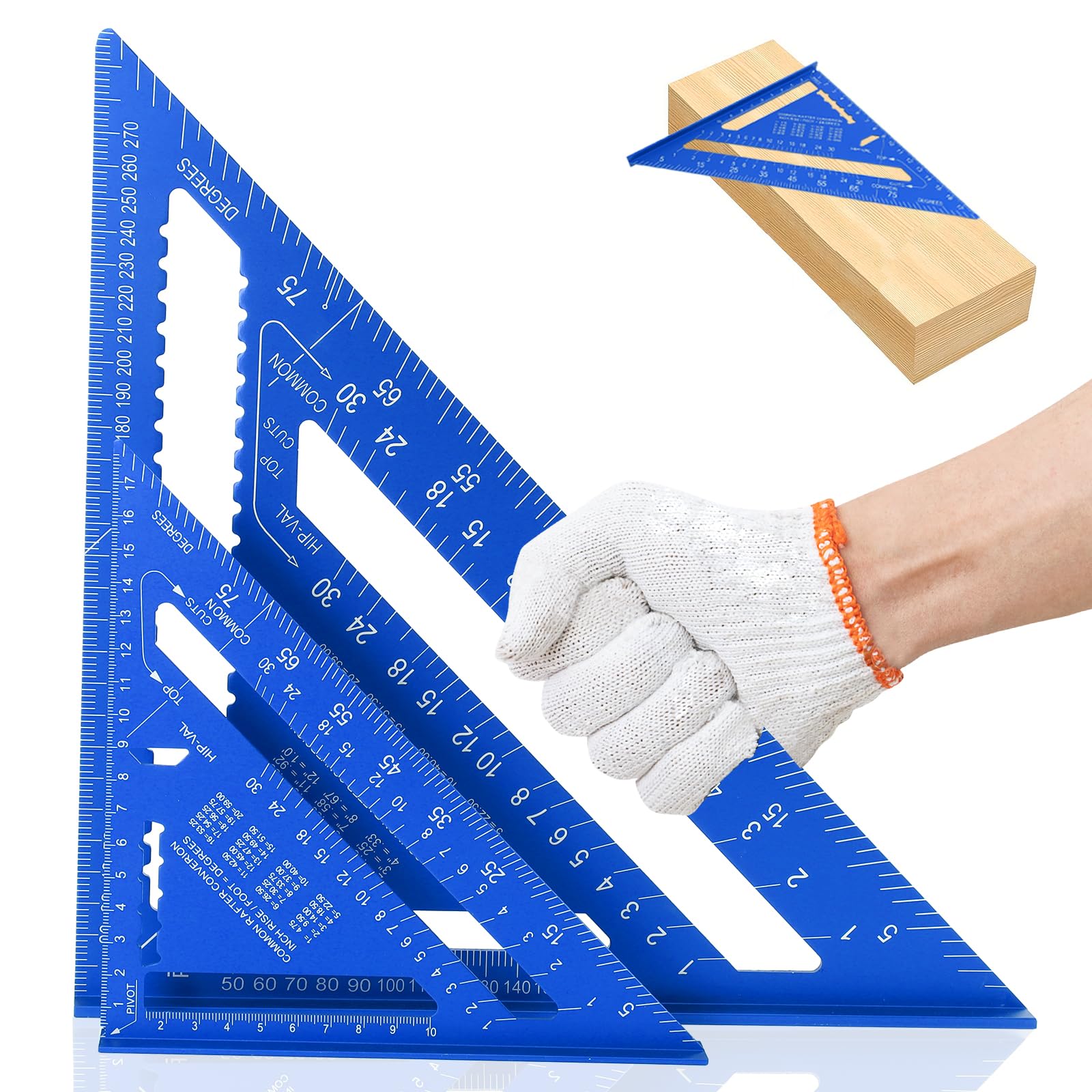 2 Pcs Speed Square Metric 12inch +7inch Aluminum Alloy Triangle Ruler Carpenters Tools High Precision Protractor Layout Measuring Tool Can Drawing Angle for Engineer Carpenter Builders Joiners