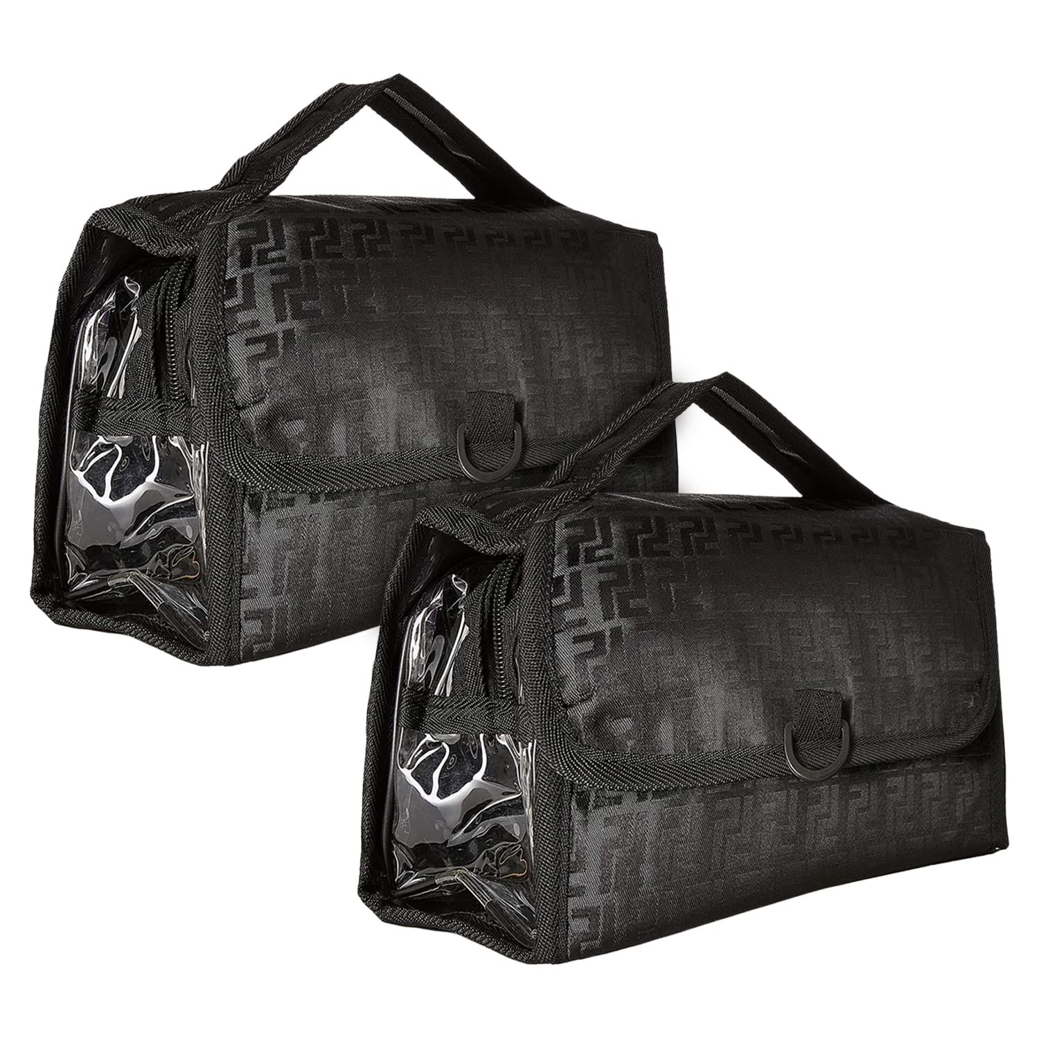 Kuber Industries Multiuses Rexine Foldable Hanging Jewellery/Makeup/Toiletry Organizer With 4 Transprant Pockets- Pack of 2 (Black)-50KM01181